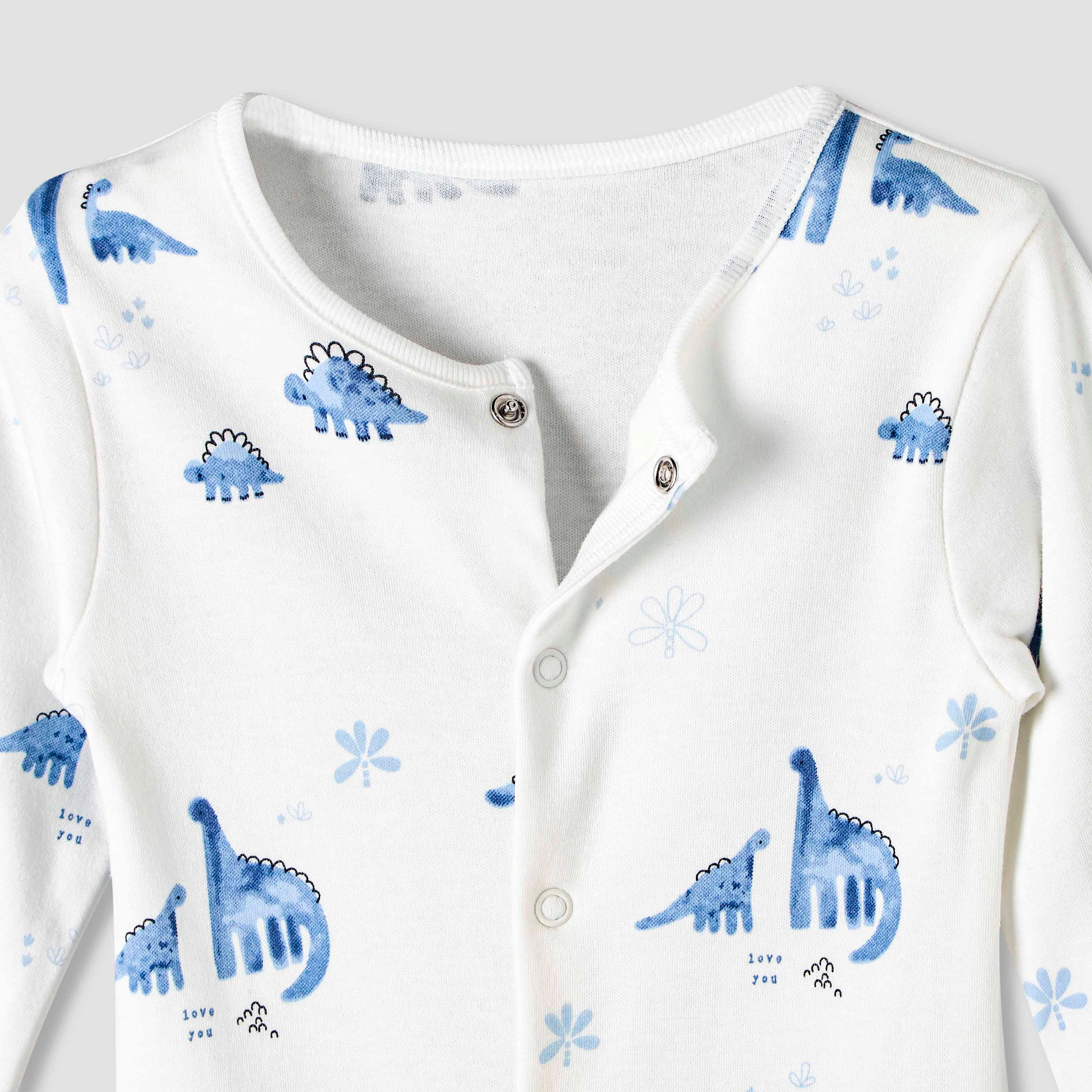 Pack of 3 Juniors Cotton Round Neck Long Sleeve Sleepsuit with Snap Button Closure-baby-boys-clothing-nightwear-sleepsuits-image-5