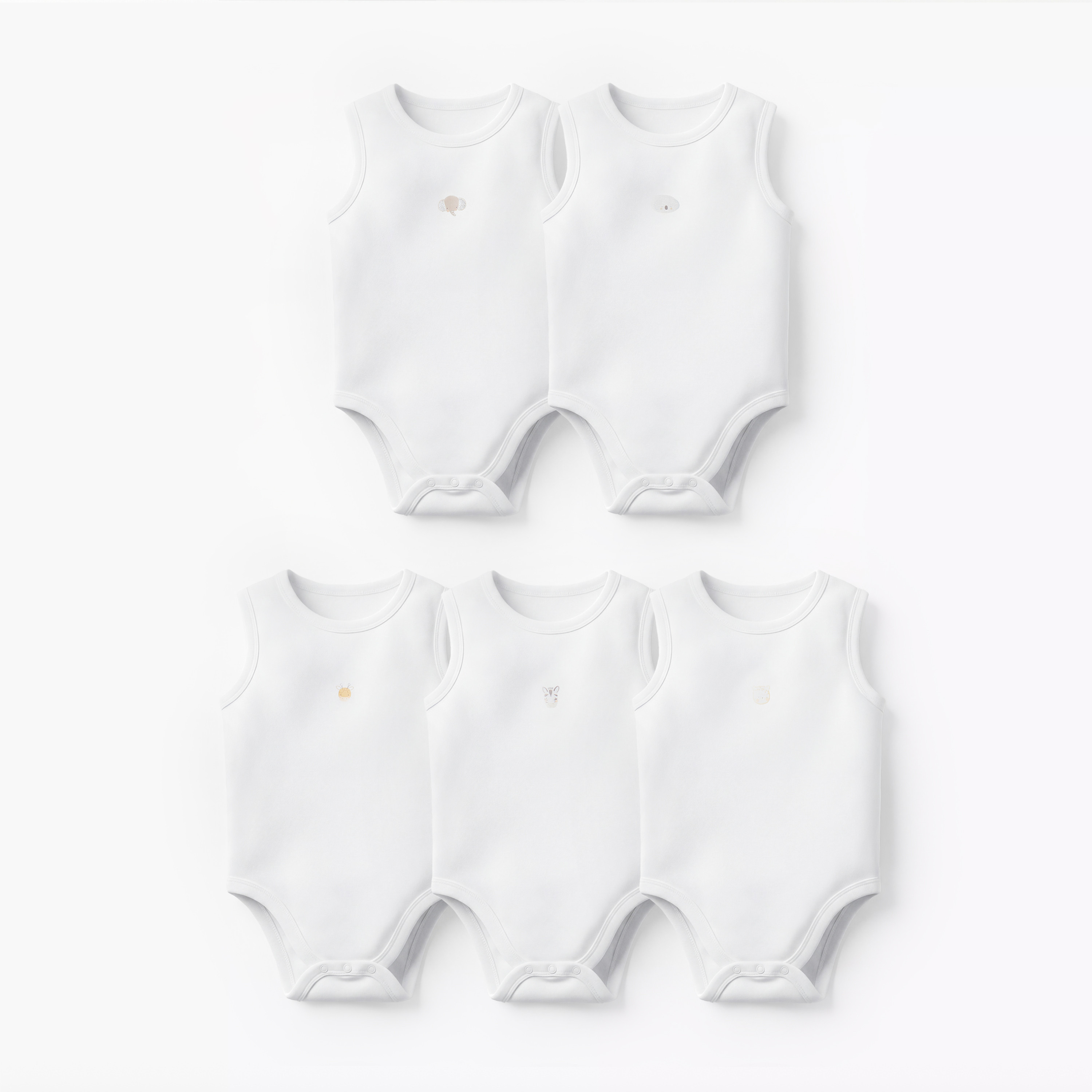 Pack of 5 Juniors Round Neck Sleeveless Bodysuit with Snap Button Closure-baby-boys-clothing-bodysuits-image-1