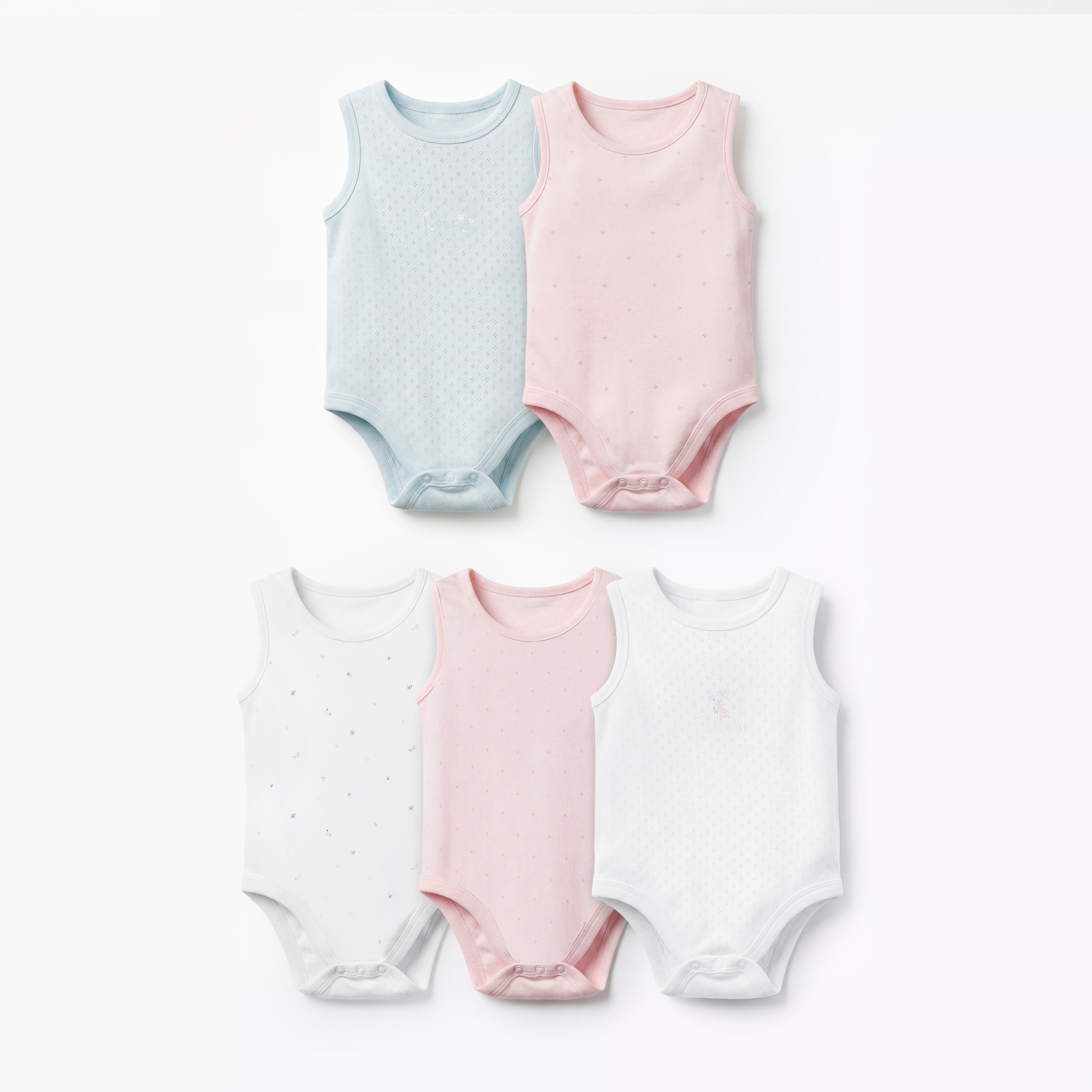 Pack of 5 Juniors Cotton Sleeveless Bodysuit with Snap Button Closure-baby-girls-clothing-bodysuits-image-1