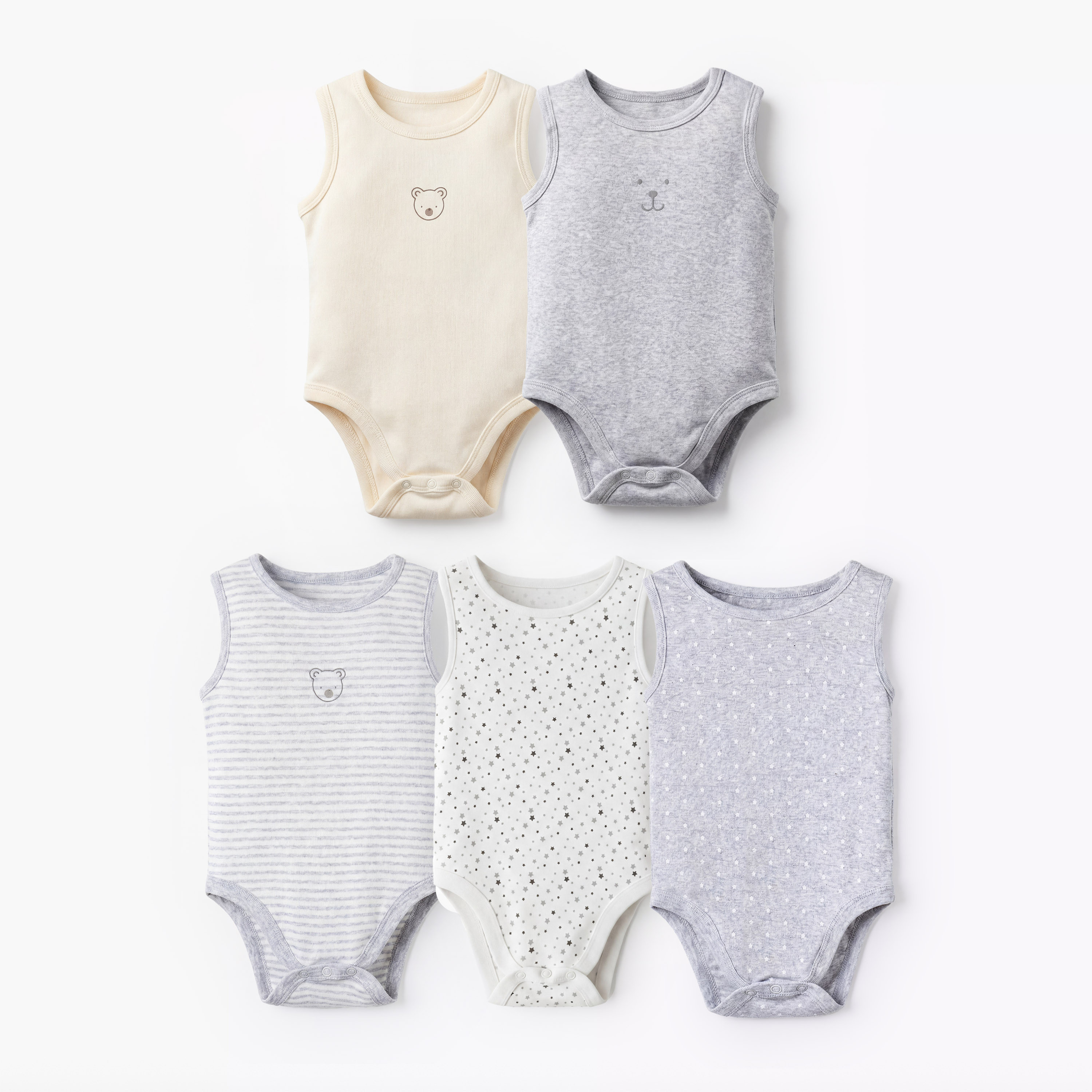 بودي سوت بدون أكمام بياقة مستديرة مع أزرار إغلاق كبس من جونيورز طقم 5 قطع-baby-boys-clothing-bodysuits-image-1