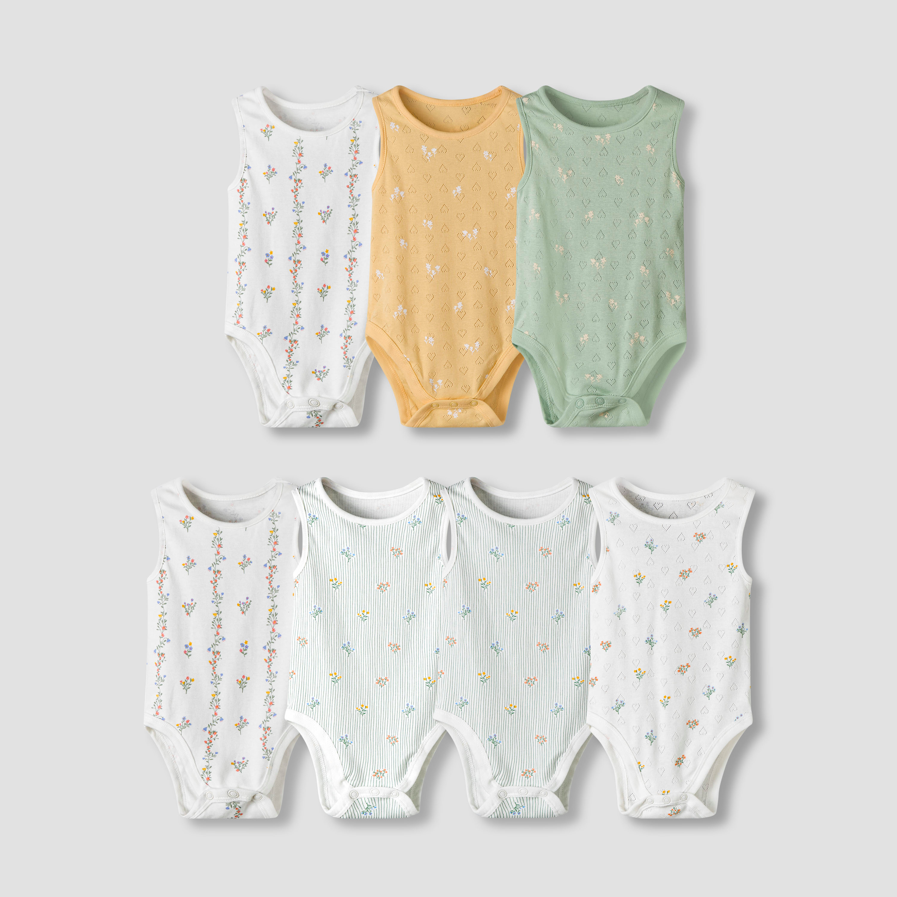 Pack of 7 Juniors Cotton Round Neck Sleeveless Bodysuit with Floral Print-baby-girls-clothing-bodysuits-image-1