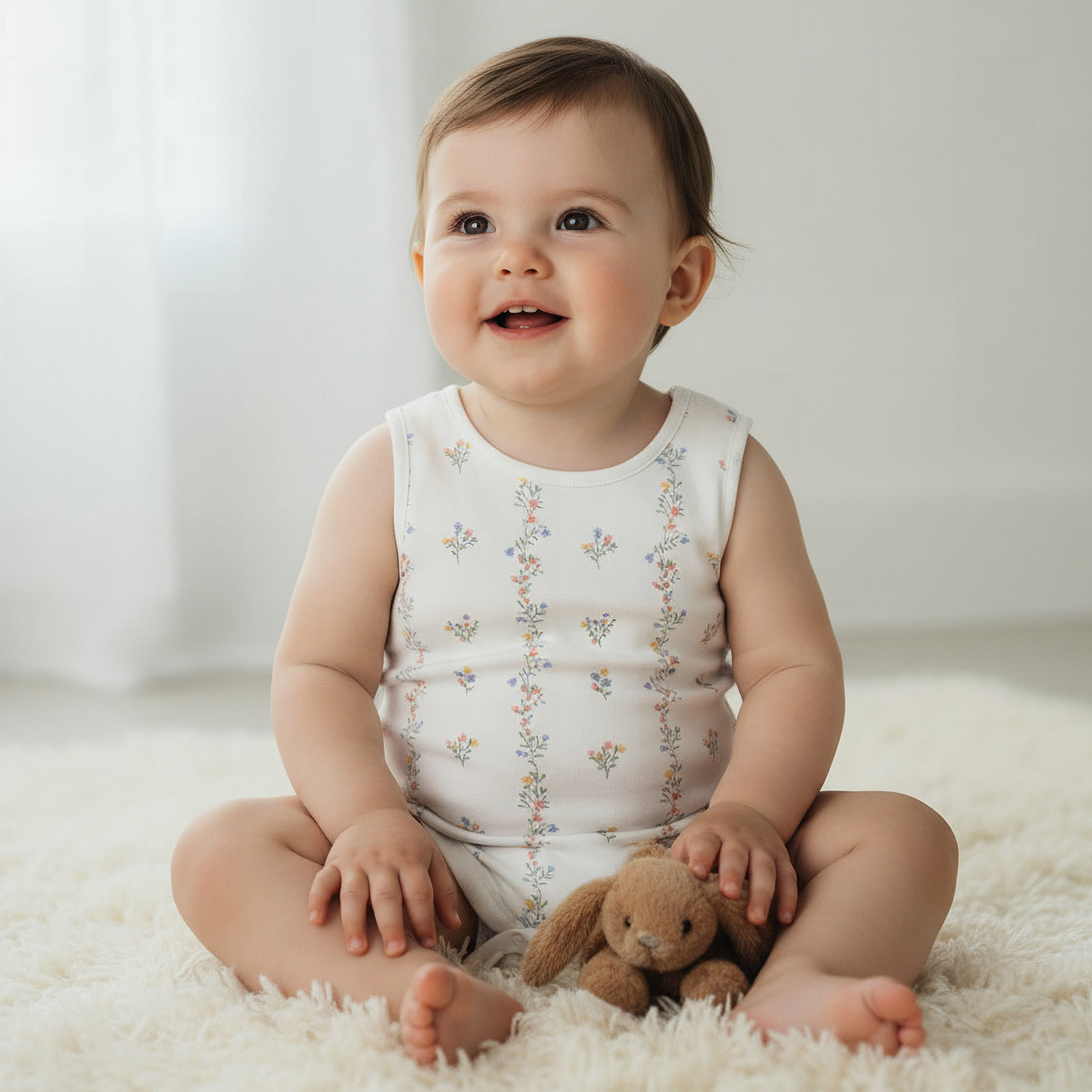 Pack of 7 Juniors Cotton Round Neck Sleeveless Bodysuit with Floral Print-baby-girls-clothing-bodysuits-image-2