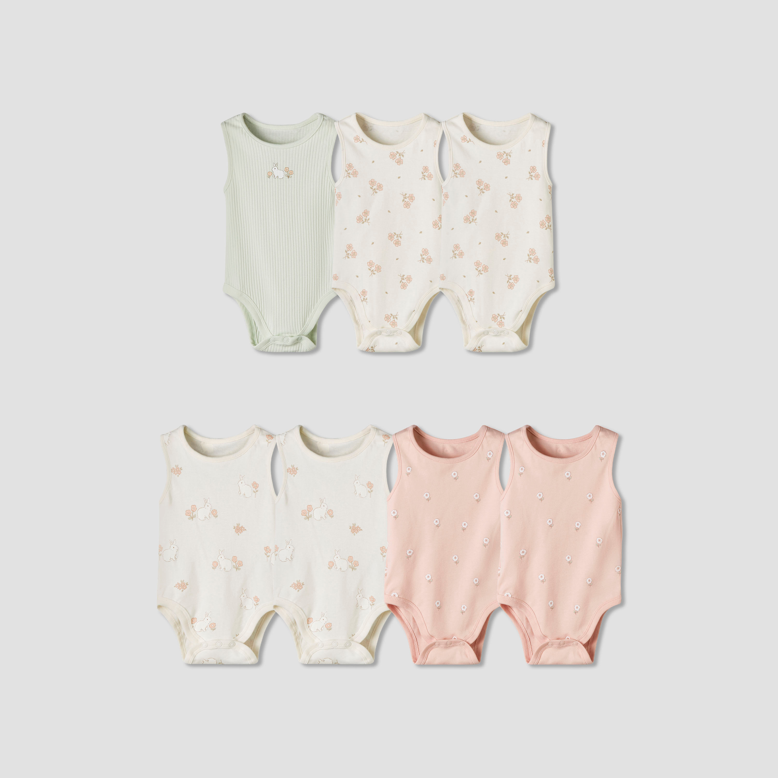 Pack of 7 Juniors Cotton Sleeveless Bodysuit with Floral Bunny Print-baby-girls-clothing-bodysuits-image-1