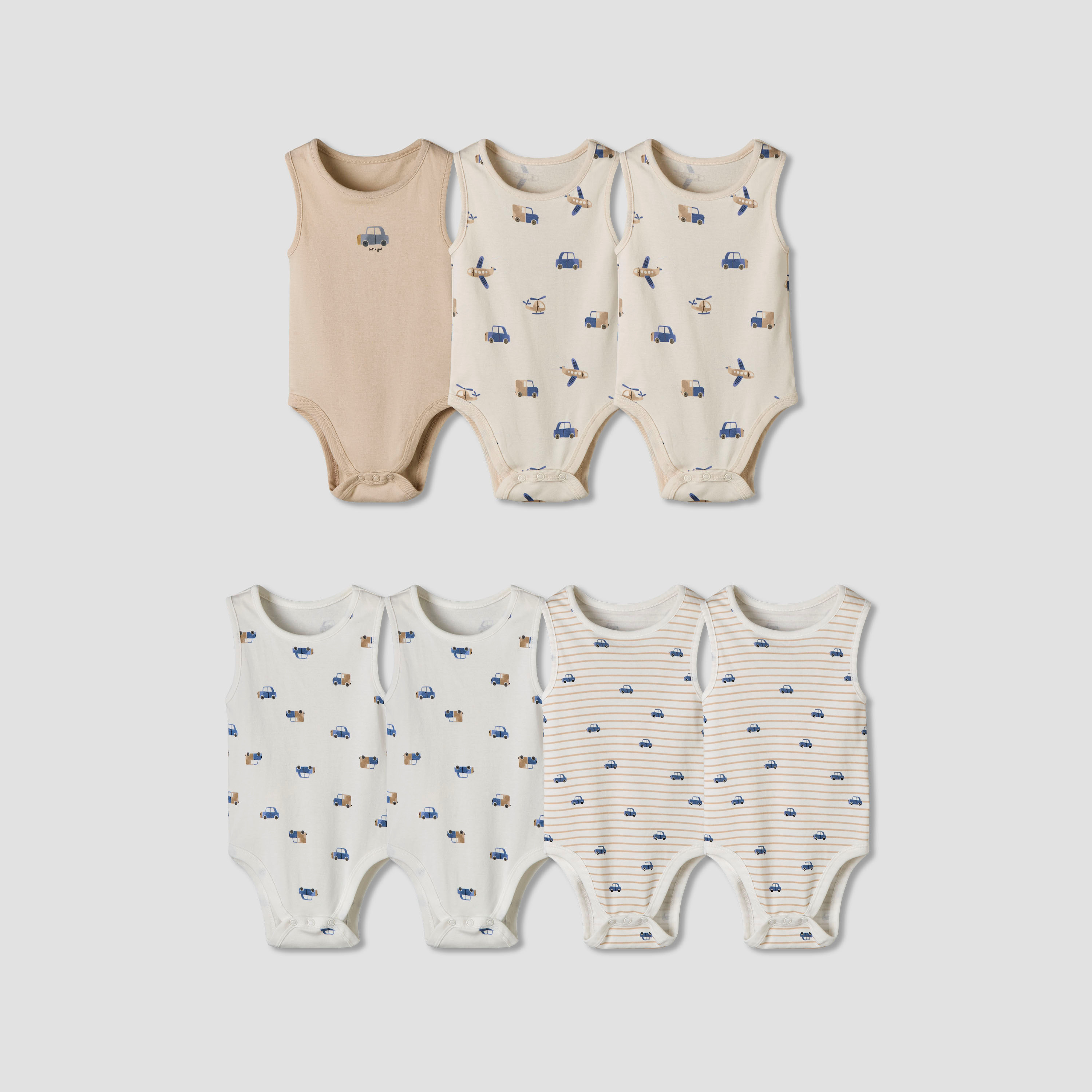 Pack of 7 Juniors Cotton Sleeveless Bodysuit with Vehicle Print-baby-boys-clothing-bodysuits-image-1