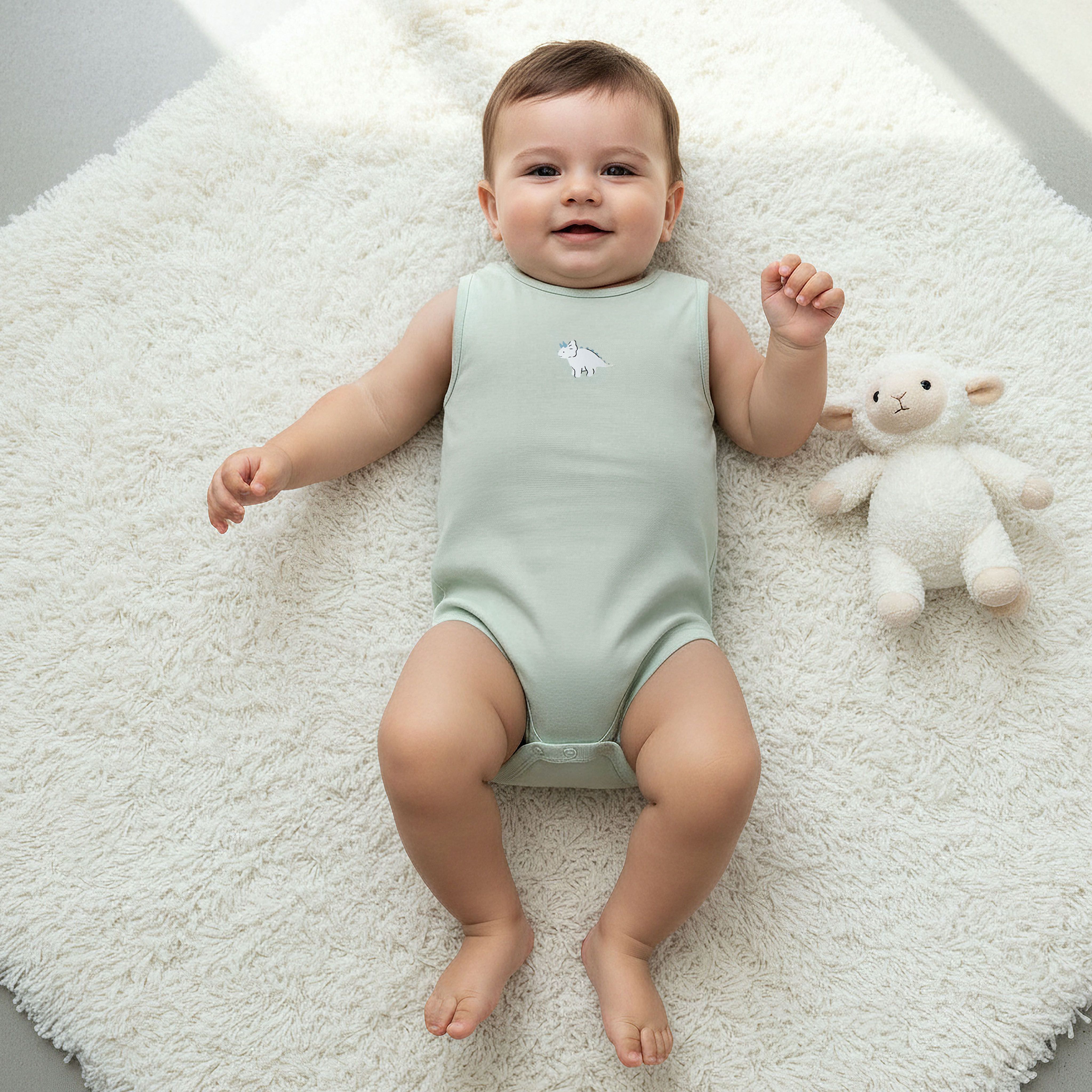 Pack of 7 Juniors Cotton Round Neck Sleeveless Bodysuit with Dinosaur Print-baby-boys-clothing-bodysuits-image-2