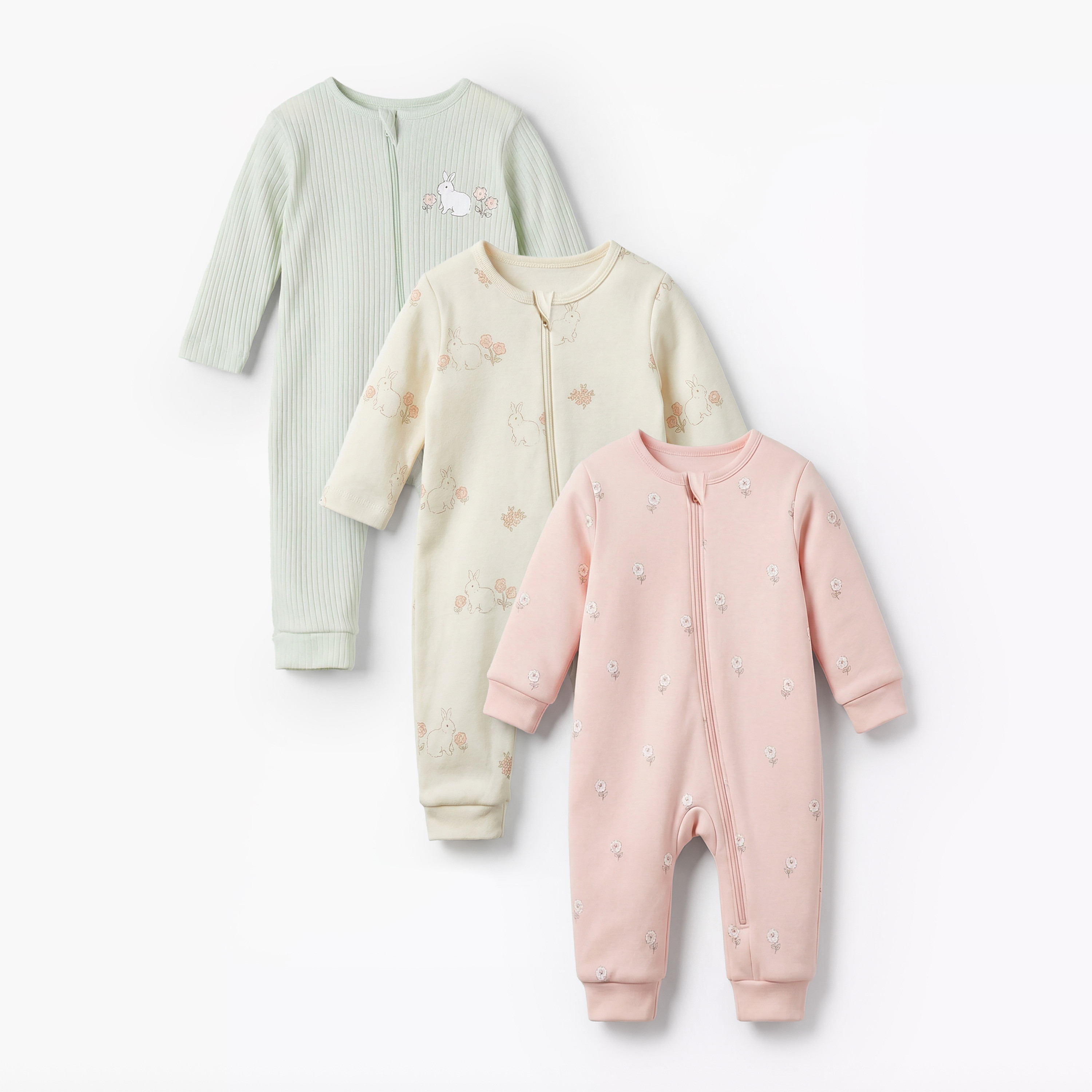 Pack of 3 Juniors Cotton Round Neck Long Sleeves Sleepsuit with Print-baby-girls-clothing-nightwear-sleepsuits-image-1