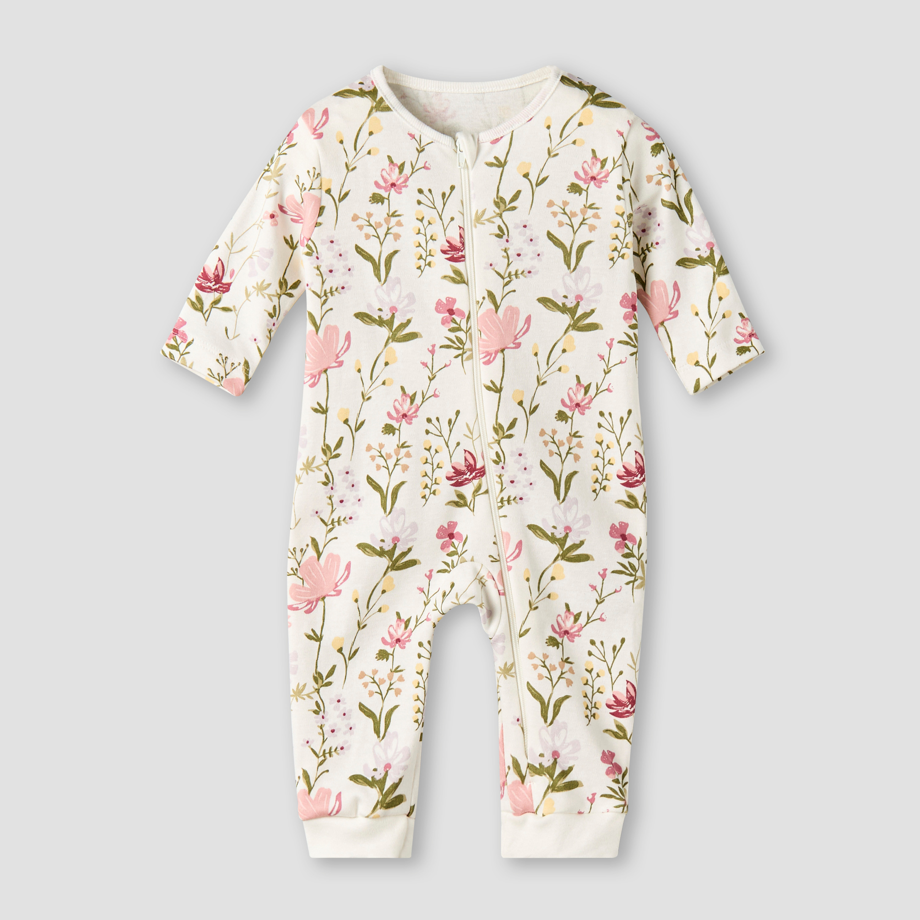 Pack of 3 Juniors Cotton Long Sleeves Sleepsuit with Floral Print-baby-girls-clothing-nightwear-sleepsuits-image-3