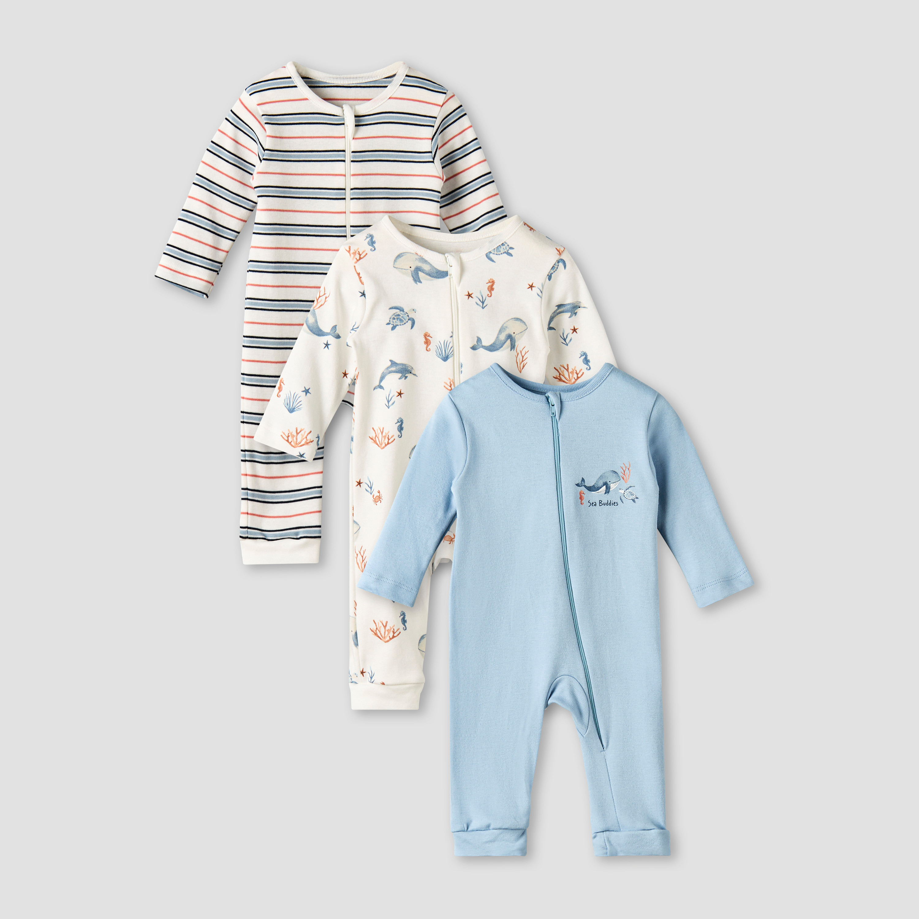 طقم بدلة نوم قطن بأكمام طويلة وطبعات متنوعة من جونيورز - عبوة من 3 قطع-baby-boys-clothing-nightwear-sleepsuits-image-7
