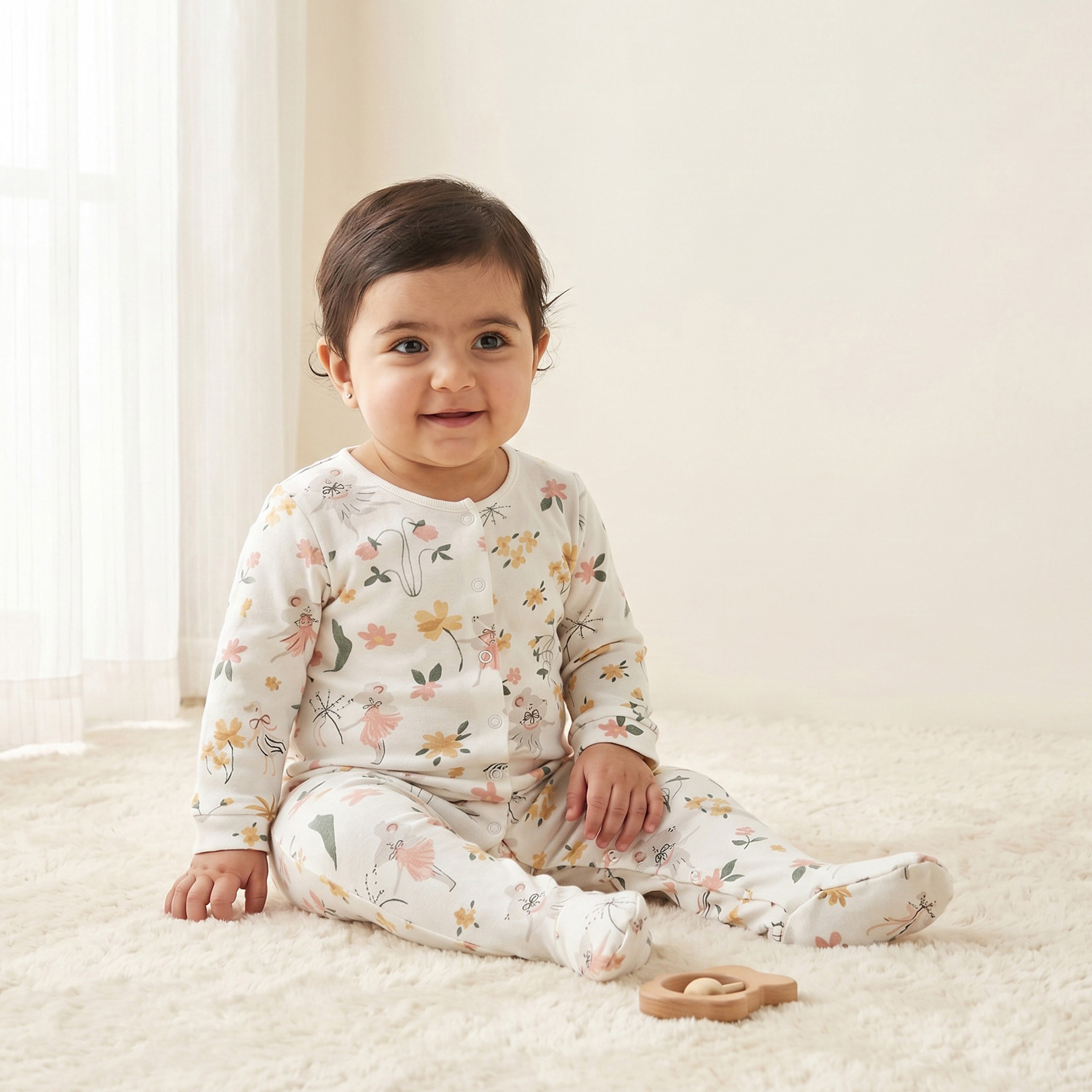 Pack of 3 Juniors Cotton Crew Neck Long Sleeves Sleepsuit with Floral Print-baby-girls-clothing-nightwear-sleepsuits-image-3