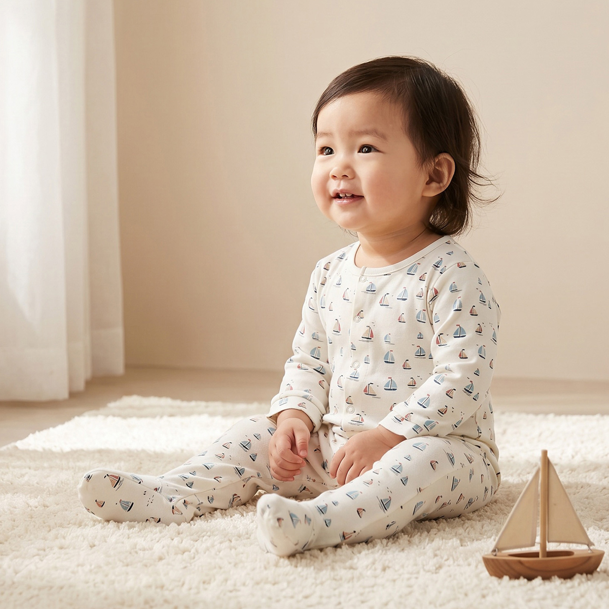 بدلات نوم قطن بطبعات بحرية وياقة ضيقة وأكمام طويلة من جونيورز - عبوة 3 قطع-baby-boys-clothing-nightwear-sleepsuits-image-2