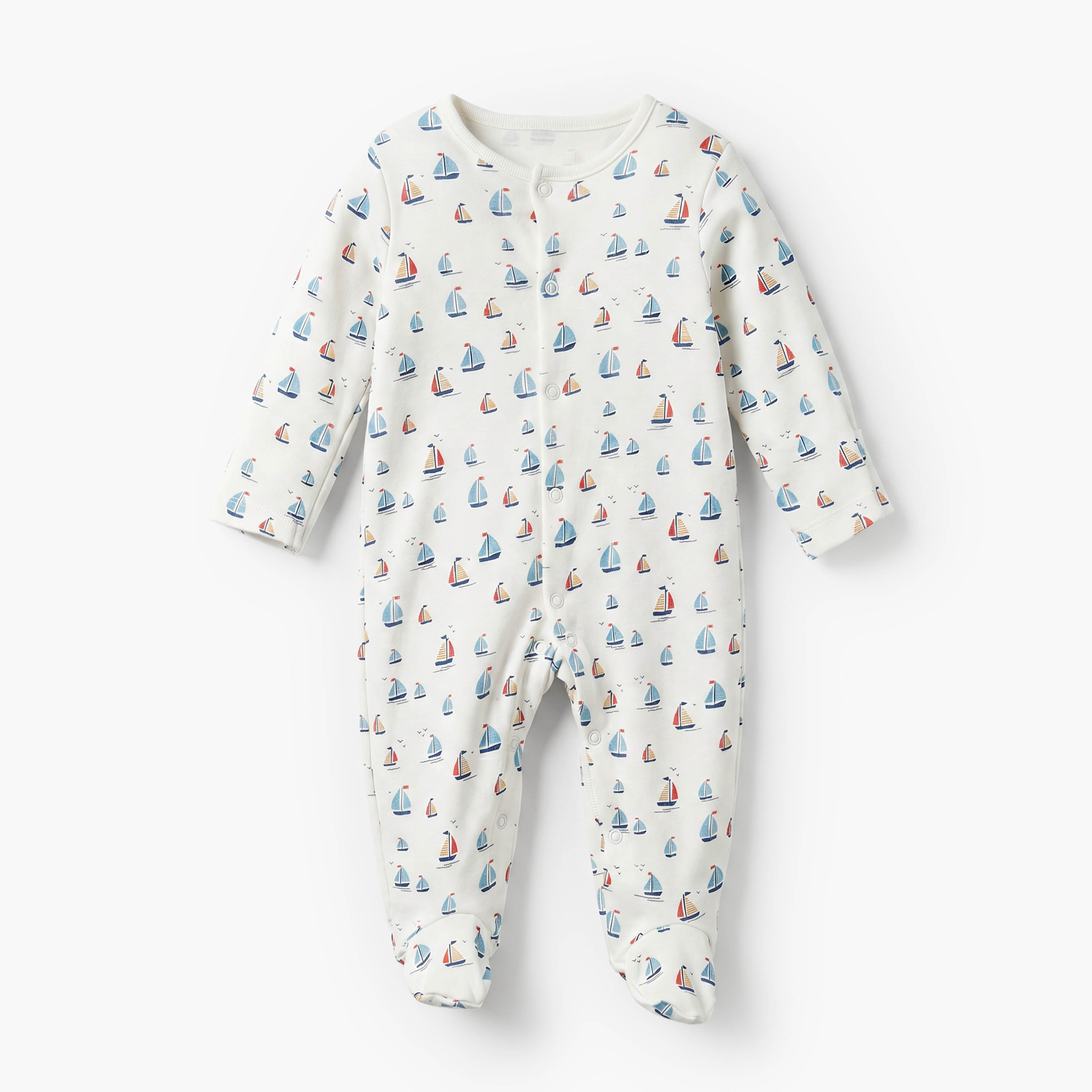 بدلات نوم قطن بطبعات بحرية وياقة ضيقة وأكمام طويلة من جونيورز - عبوة 3 قطع-baby-boys-clothing-nightwear-sleepsuits-image-4