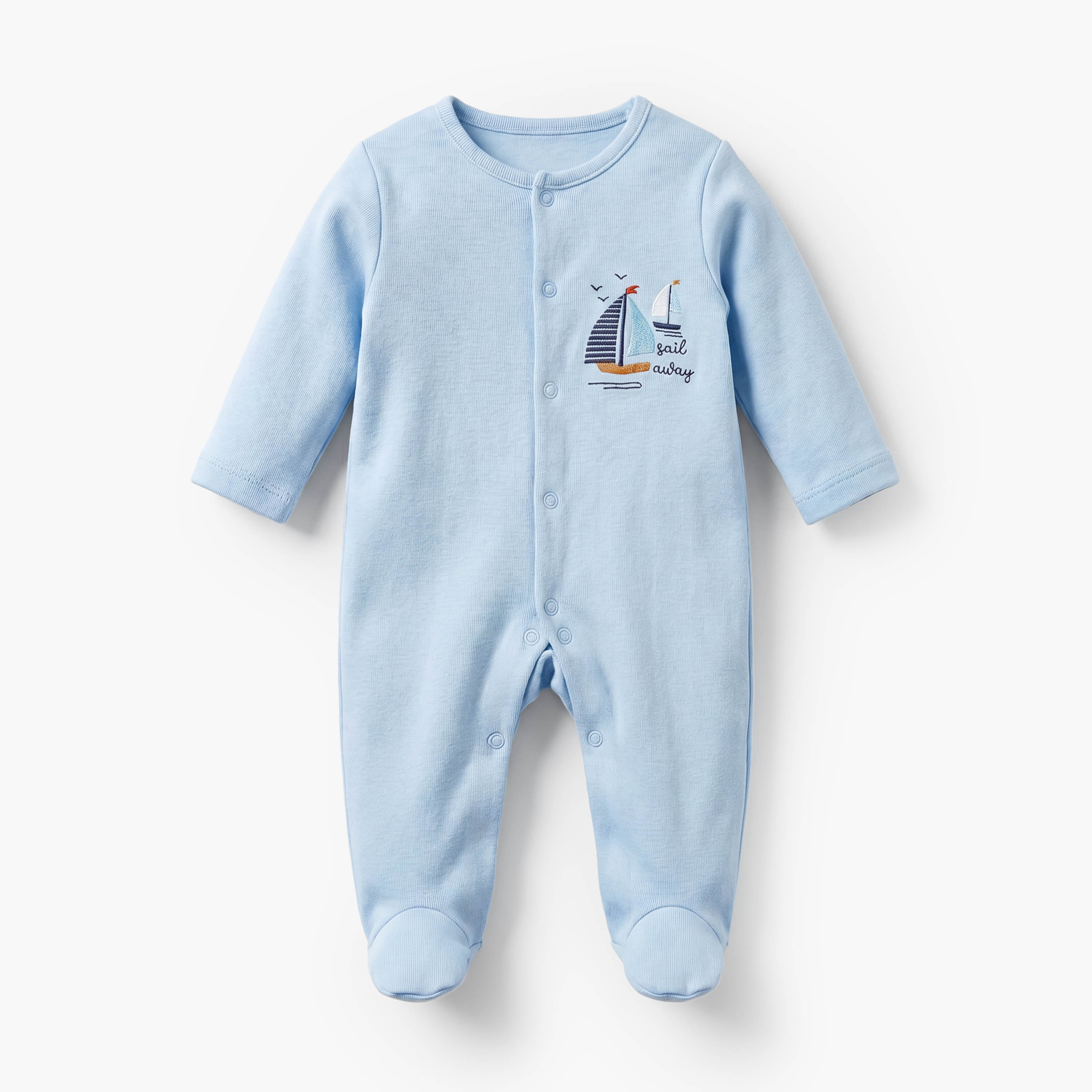 بدلات نوم قطن بطبعات بحرية وياقة ضيقة وأكمام طويلة من جونيورز - عبوة 3 قطع-baby-boys-clothing-nightwear-sleepsuits-image-5