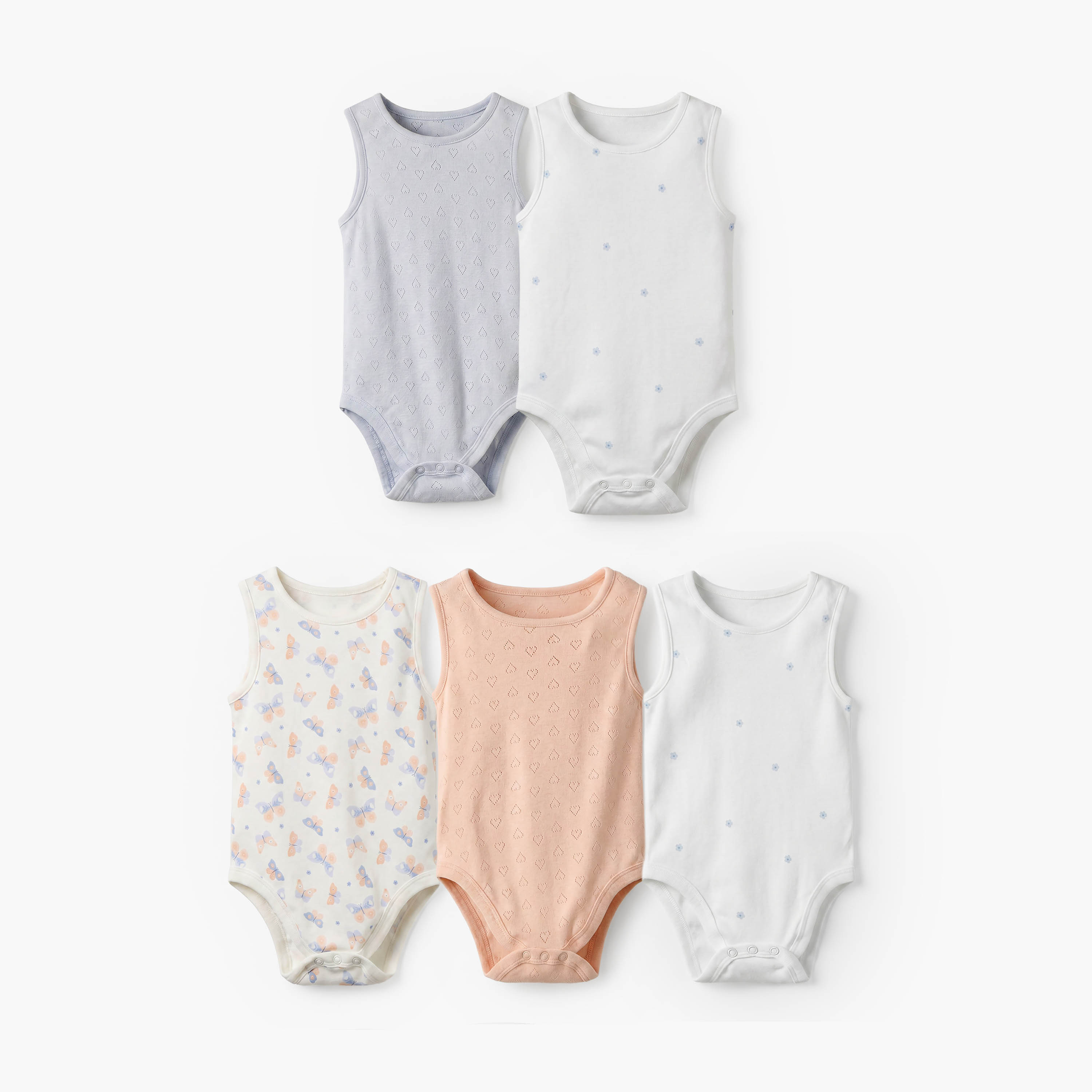 Pack of 5 Juniors Cotton Round Neck Sleeveless Bodysuit with Print-baby-girls-clothing-bodysuits-image-1