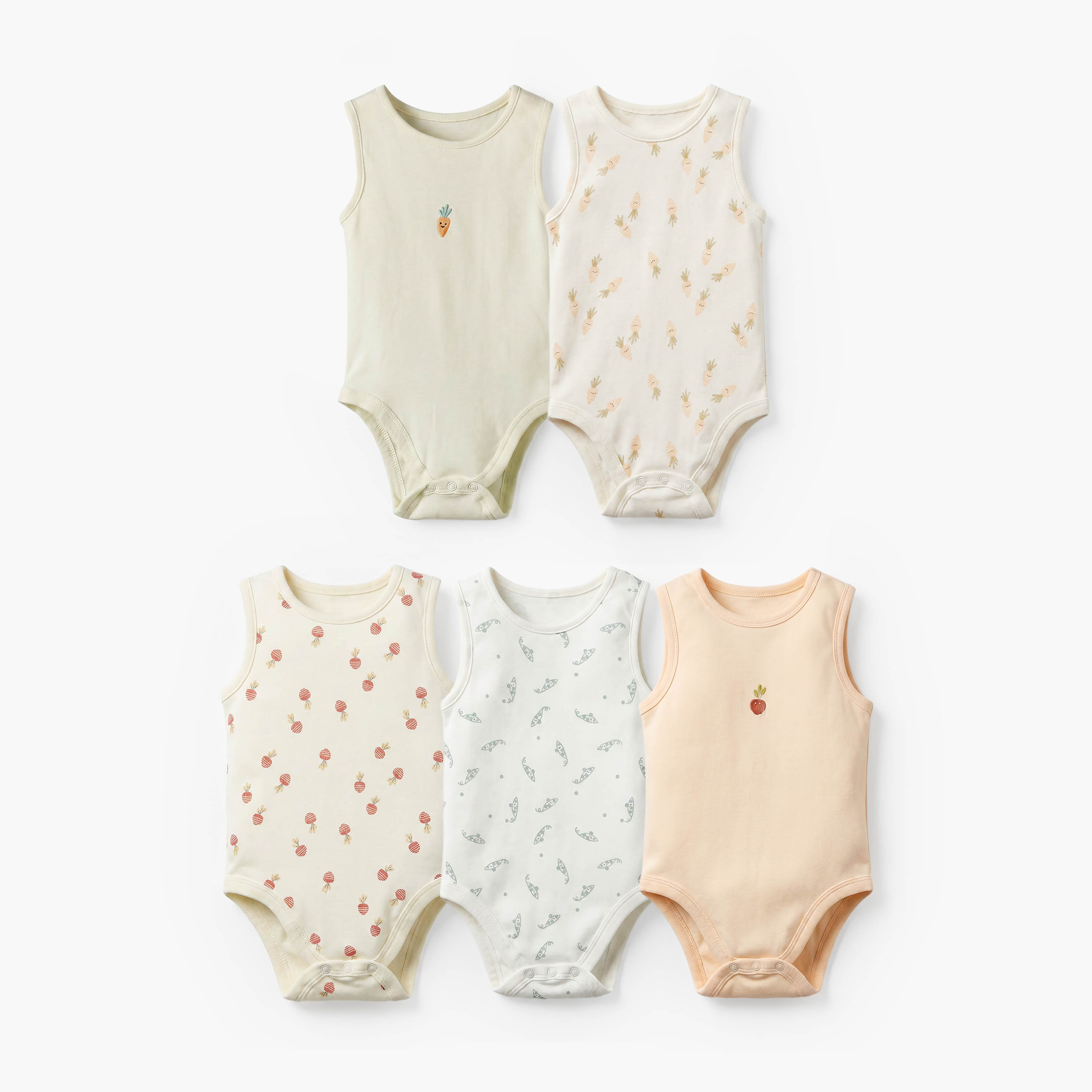 Pack of 5 Juniors Cotton Round Neck Sleeveless Bodysuit with Print-baby-girls-clothing-bodysuits-image-1