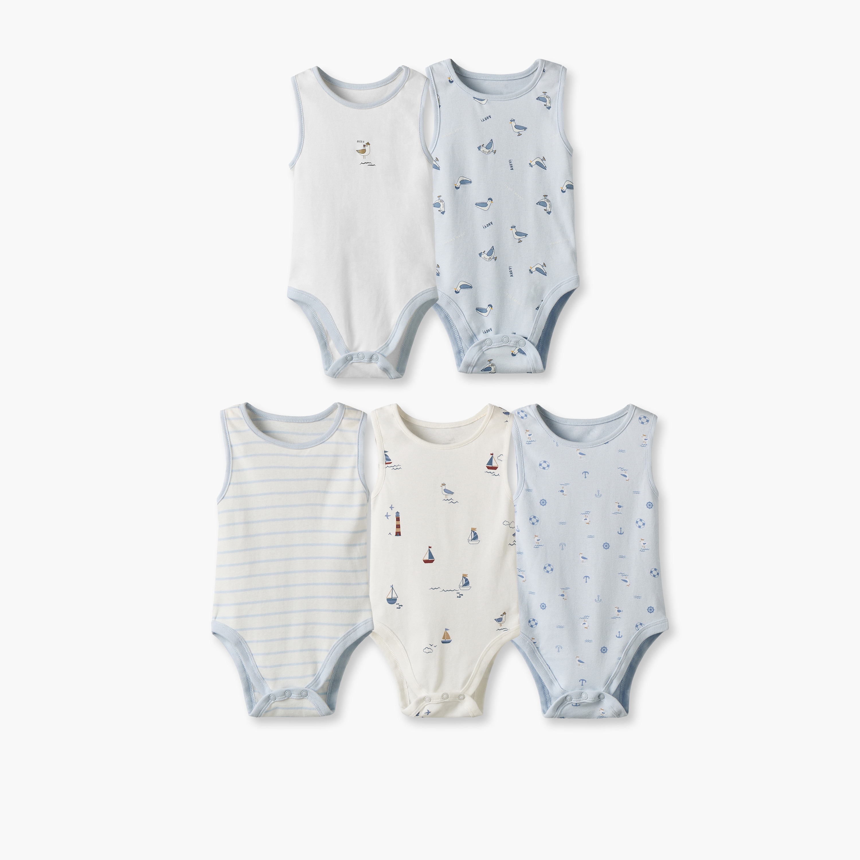 Pack of 5 Juniors Crew Neck Sleeveless Bodysuit with Assorted Print-baby-boys-clothing-bodysuits-image-1