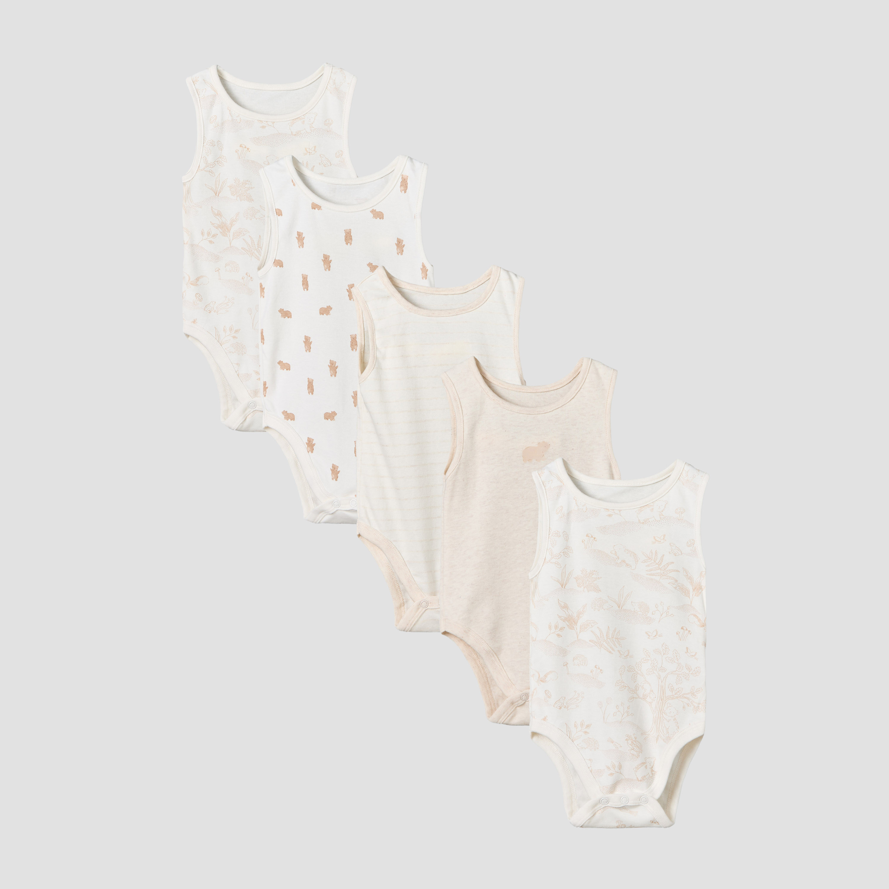 Pack of 5 Juniors Crew Neck Sleeveless Bodysuit with Assorted Print-baby-boys-clothing-bodysuits-image-1