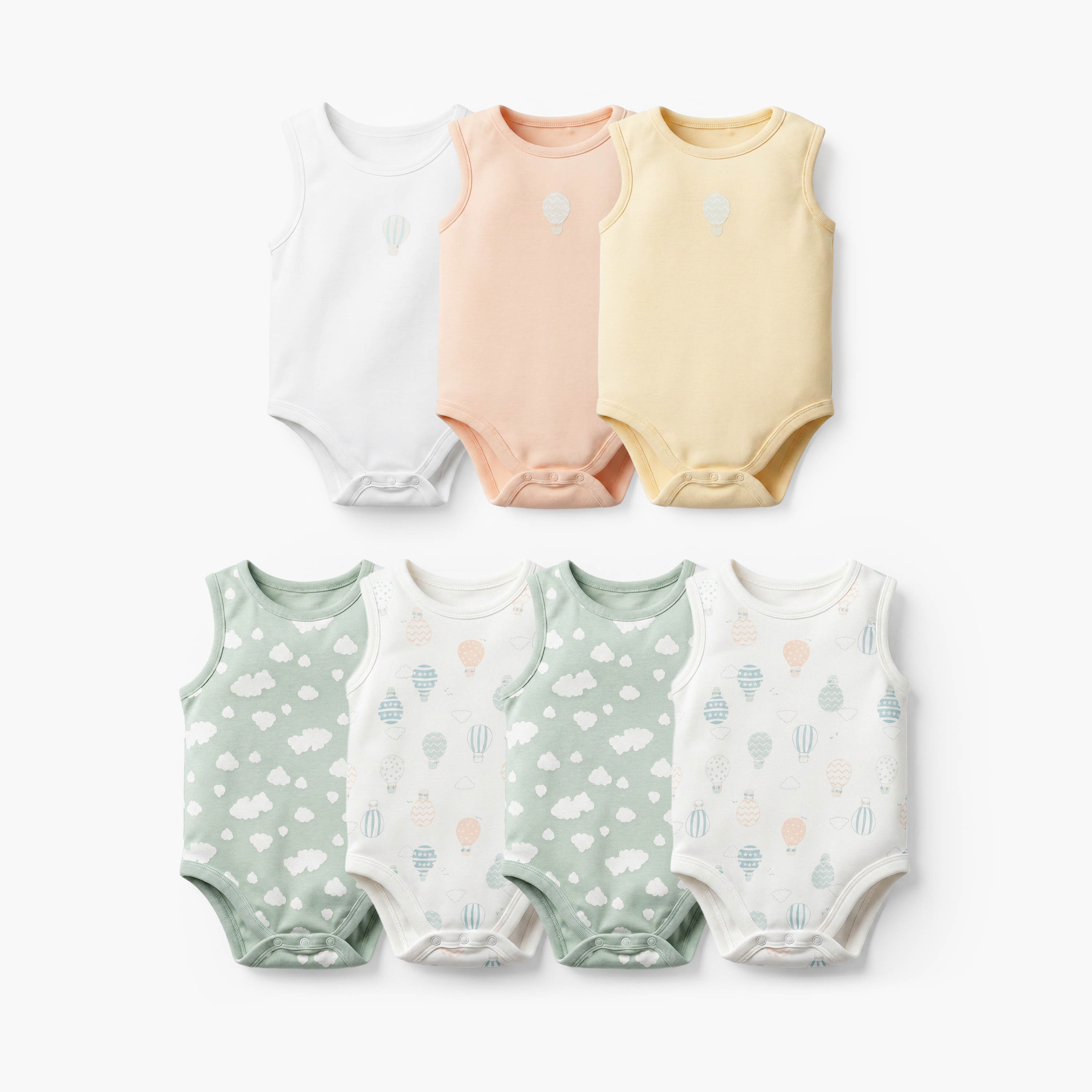Pack of 7 Juniors Crew Neck Sleeveless Bodysuit with Hot Air Balloon Print-baby-boys-clothing-bodysuits-image-1