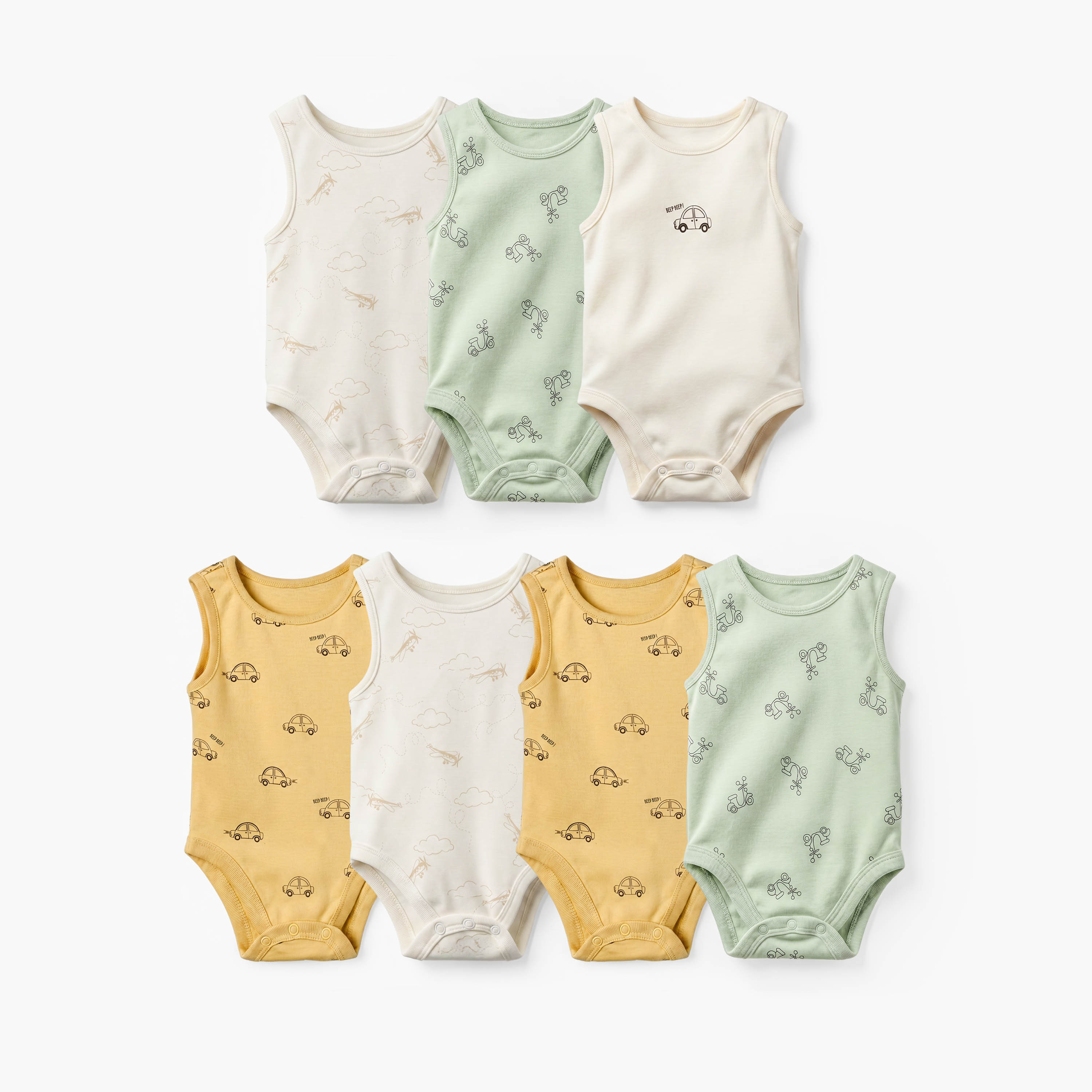 Pack of 7 Juniors Crew Neck Sleeveless Bodysuit with Vehicle Print-baby-boys-clothing-bodysuits-image-1