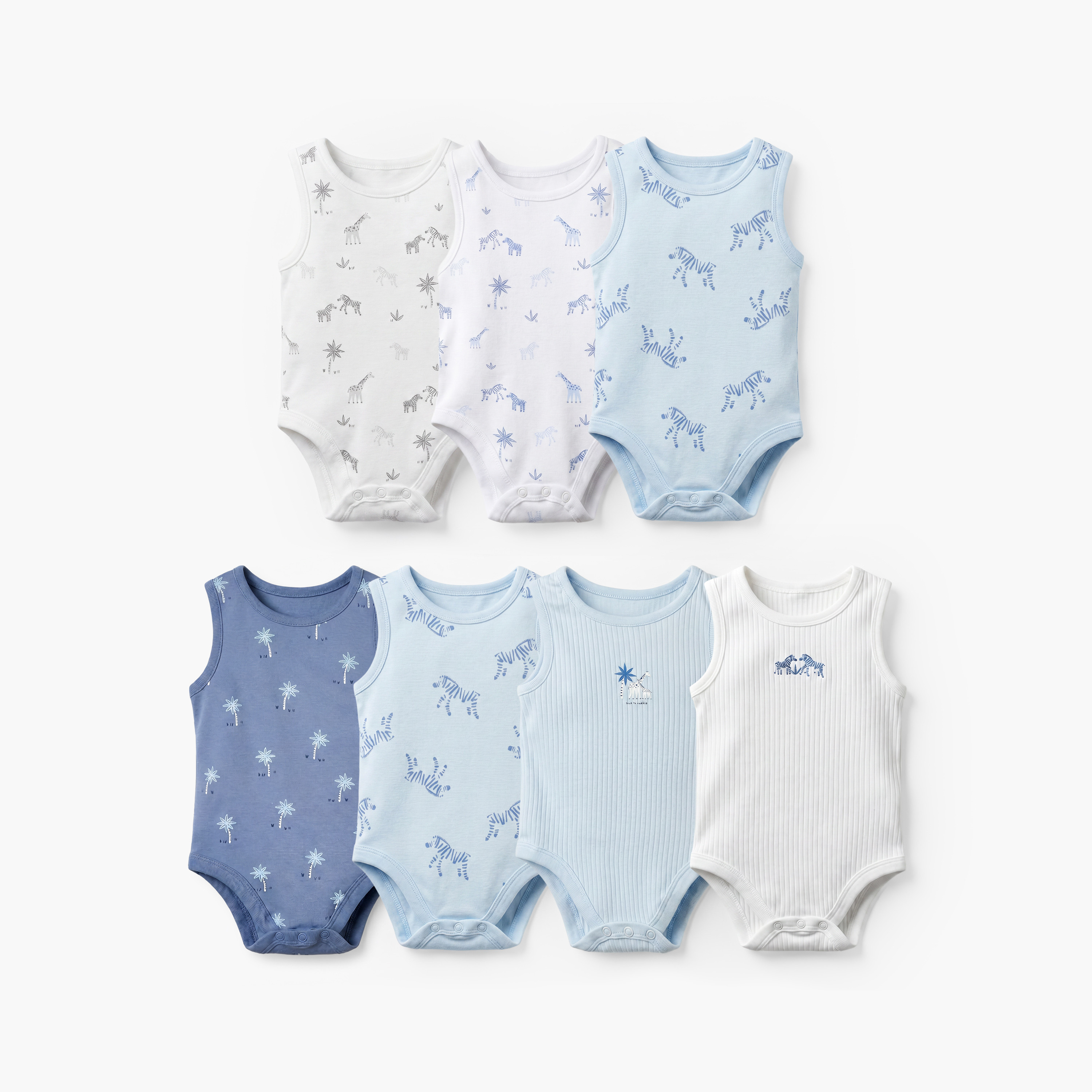 Pack of 7 Juniors Crew Neck Sleeveless Bodysuit with Safari Print-baby-boys-clothing-bodysuits-image-1