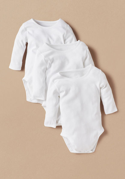 Juniors Plain Bodysuit with Round Neck and Long Sleeves - Set of 3-Bodysuits-image-0