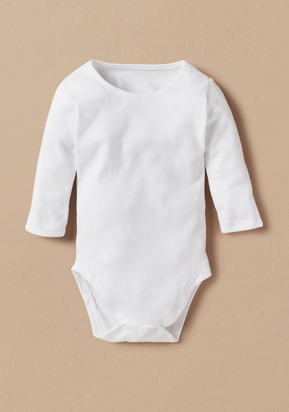 Juniors Plain Bodysuit with Round Neck and Long Sleeves - Set of 3-Bodysuits-image-3