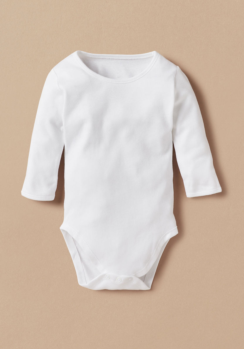 Juniors Plain Bodysuit with Round Neck and Long Sleeves - Set of 3-Multipacks-image-3