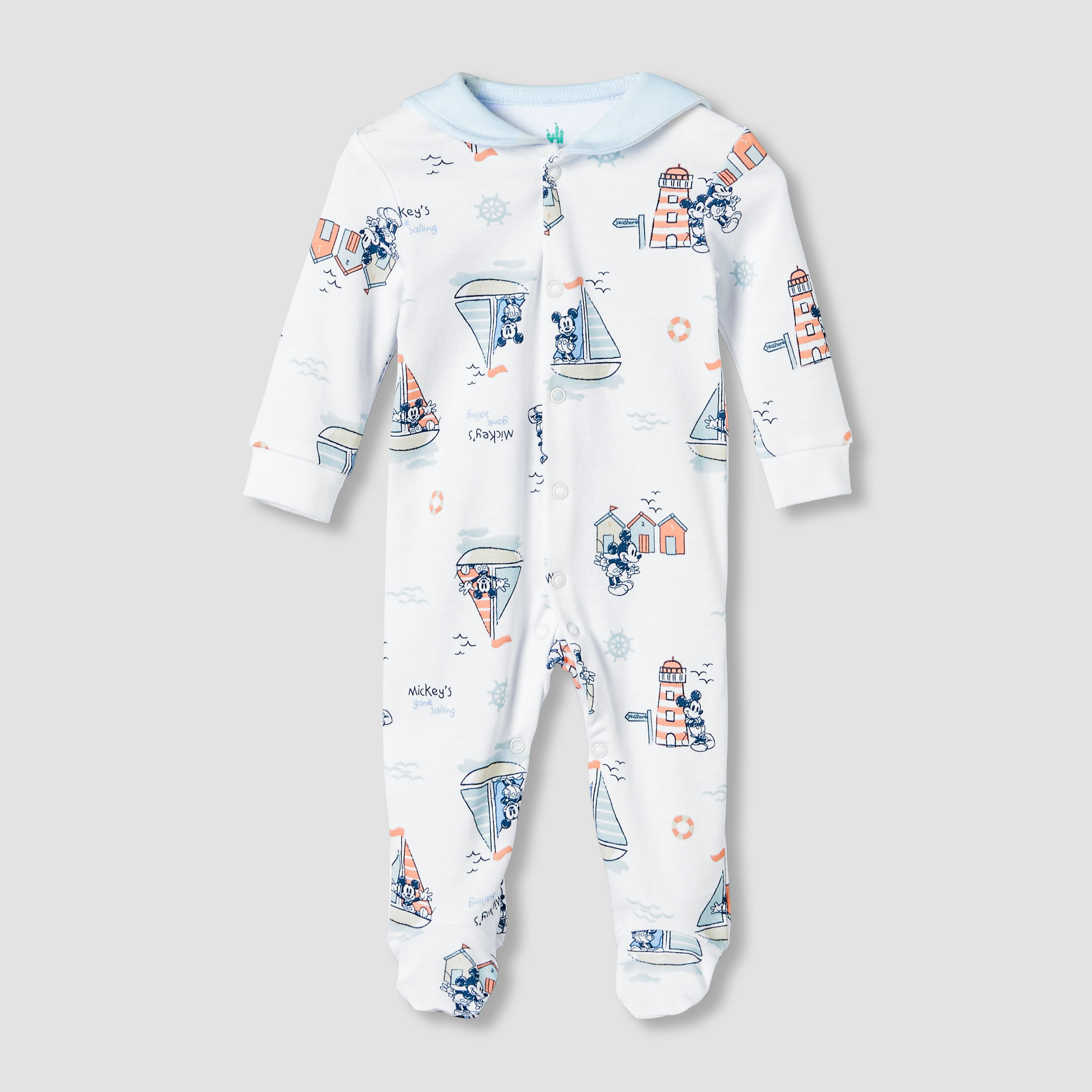 Disney Cotton Sailor Neck Long Sleeves Sleepsuit with Mickey Mouse Print-baby-boys-clothing-nightwear-sleepsuits-image-2