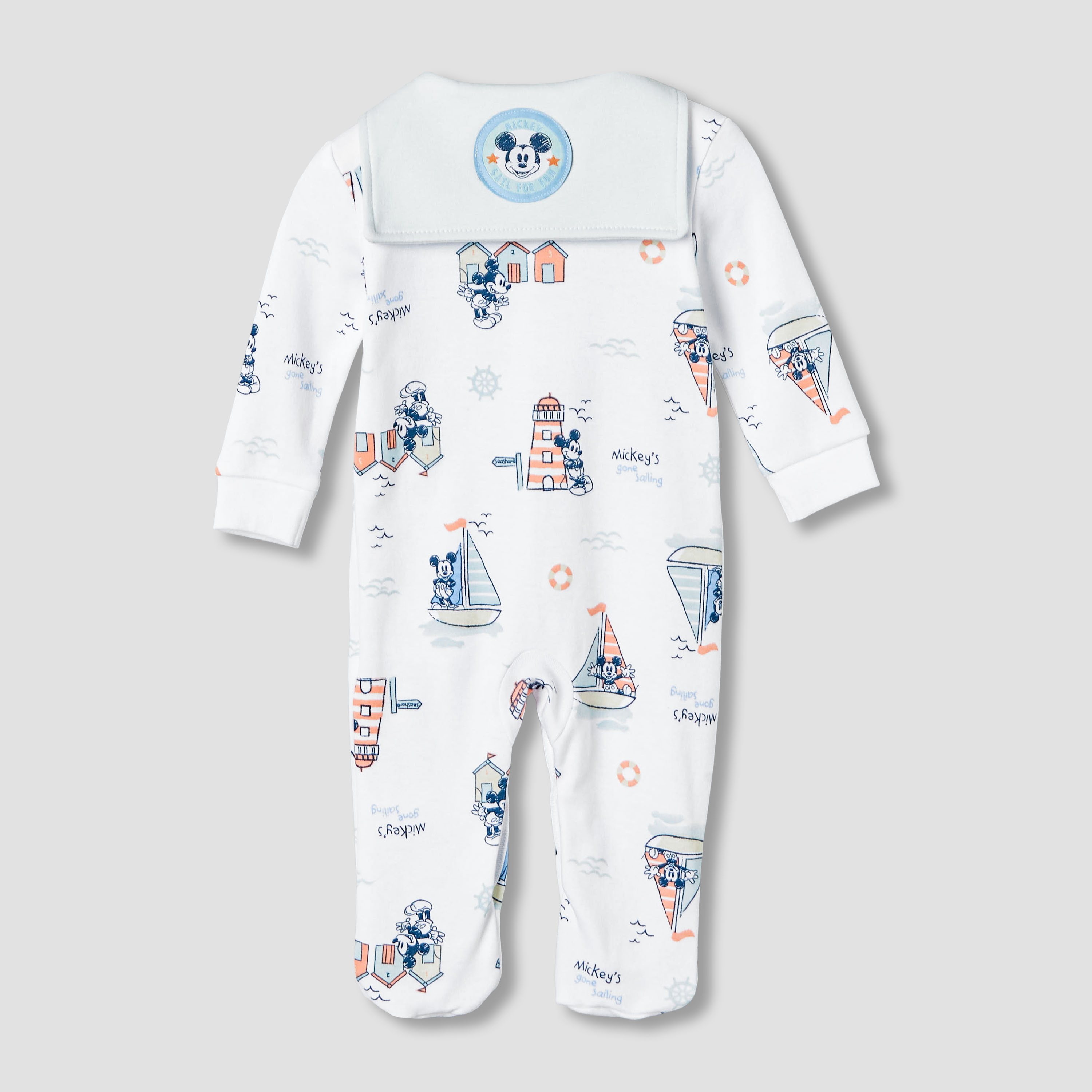 Disney Cotton Sailor Neck Long Sleeves Sleepsuit with Mickey Mouse Print-baby-boys-clothing-nightwear-sleepsuits-image-3