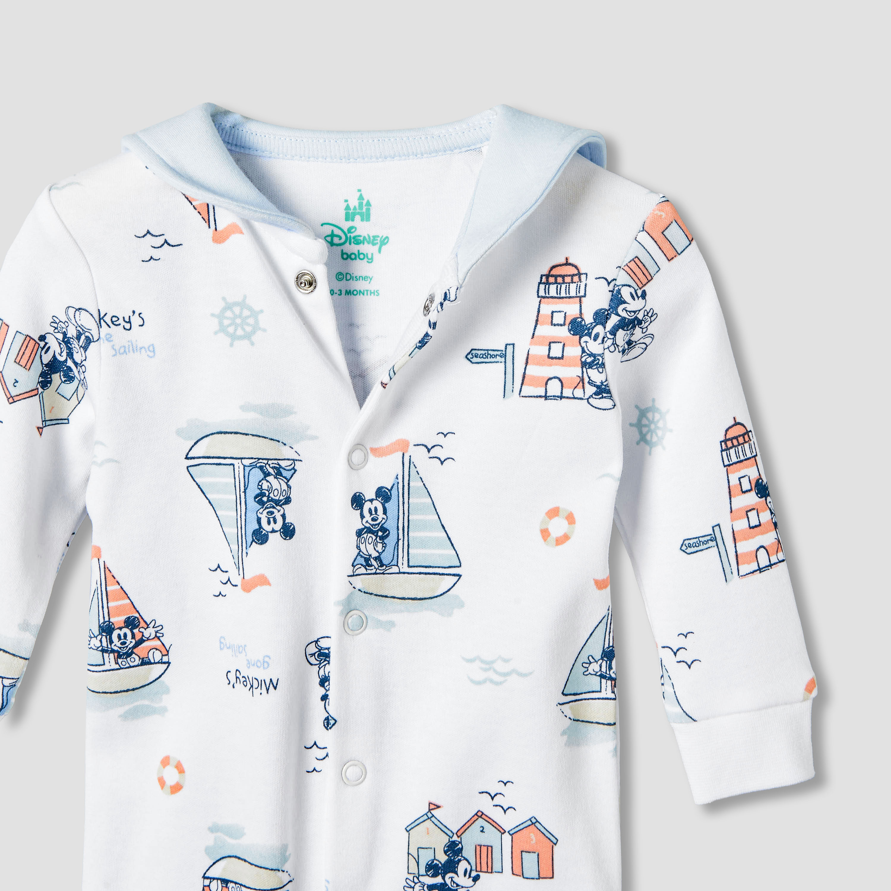Disney Cotton Sailor Neck Long Sleeves Sleepsuit with Mickey Mouse Print-baby-boys-clothing-nightwear-sleepsuits-image-4