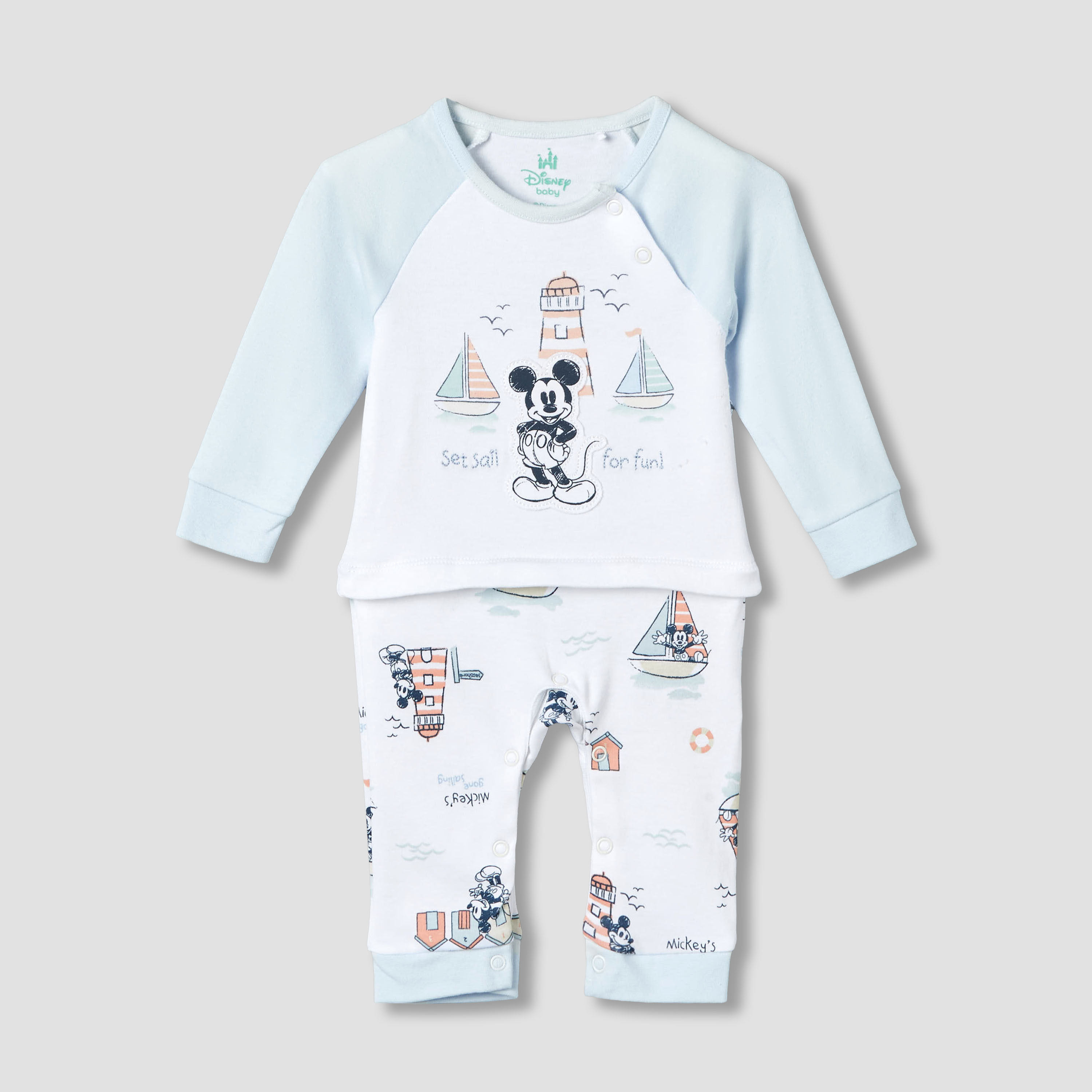 Disney Cotton Long Sleeves Sleepsuit with Mickey Mouse Print-baby-boys-clothing-nightwear-sleepsuits-image-1