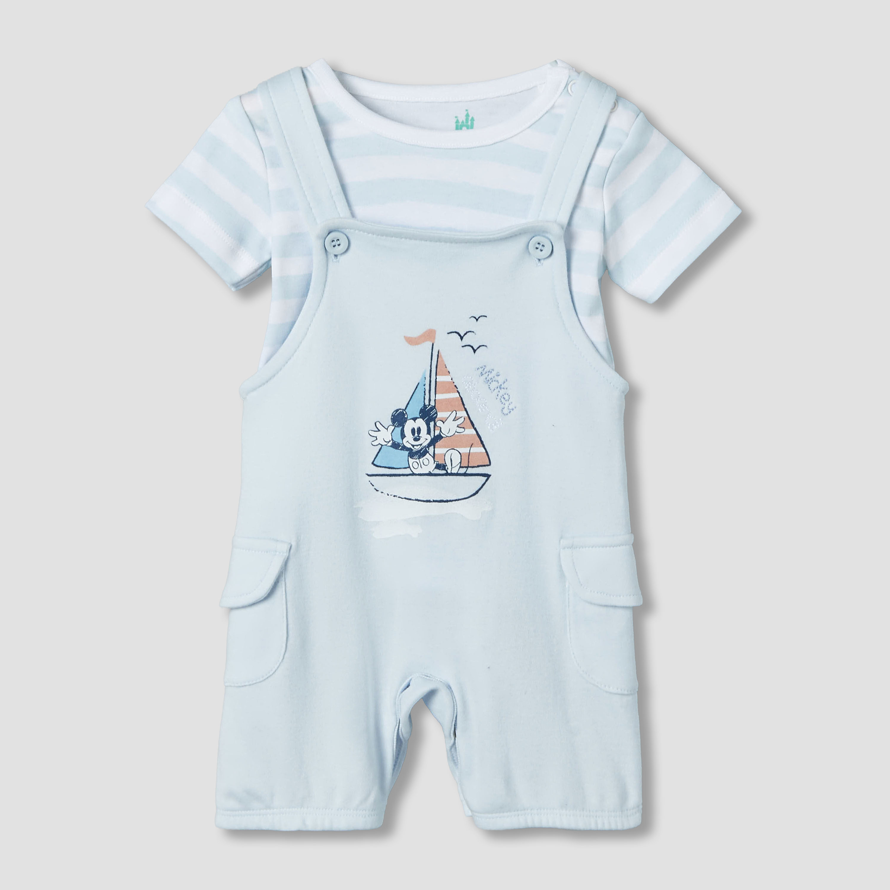Disney Round Neck Short Sleeve T-shirt and Dungaree Set with Button Closure-baby-boys-clothing-setsandcoords-image-2