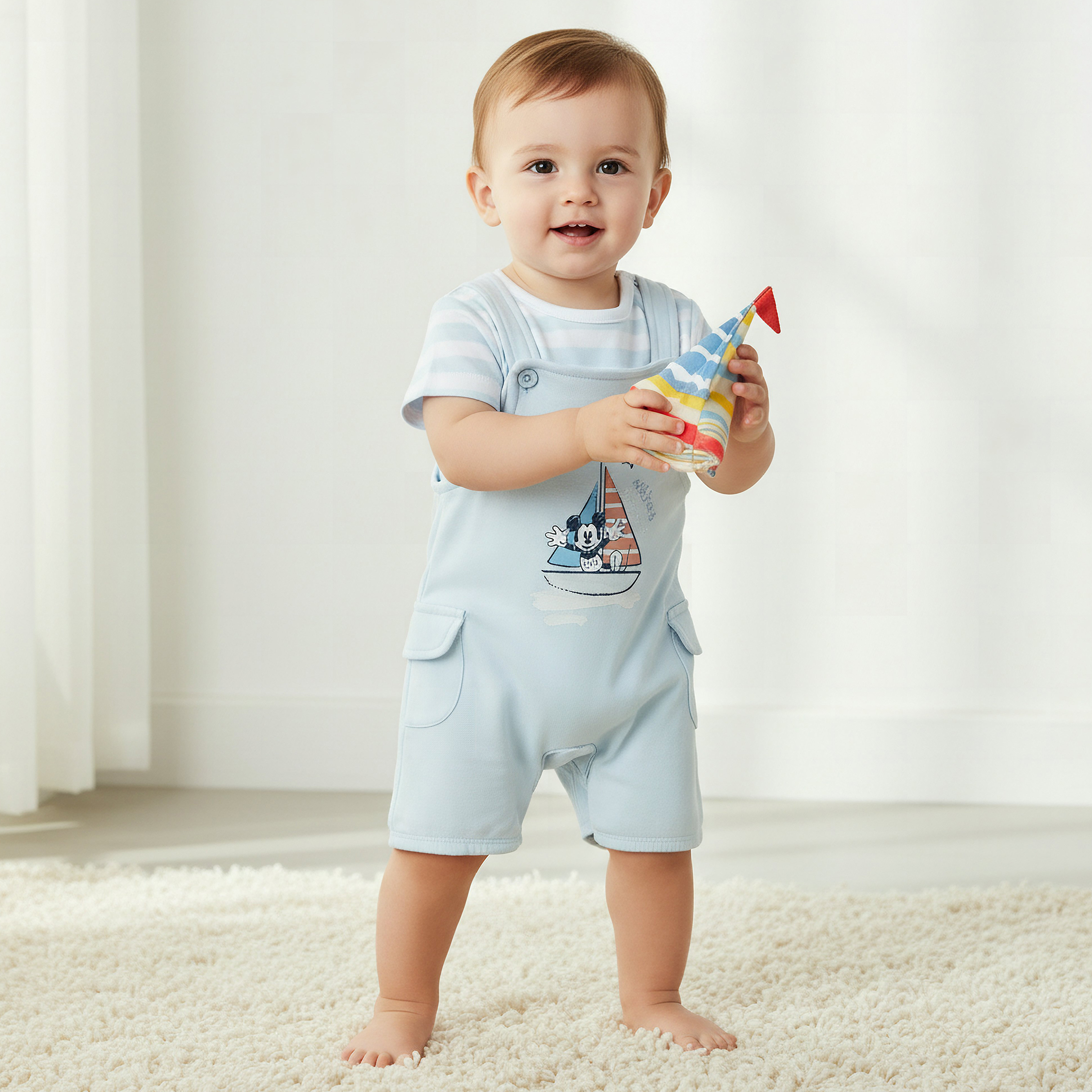 Disney Round Neck Short Sleeve T-shirt and Dungaree Set with Button Closure-baby-boys-clothing-setsandcoords-image-1