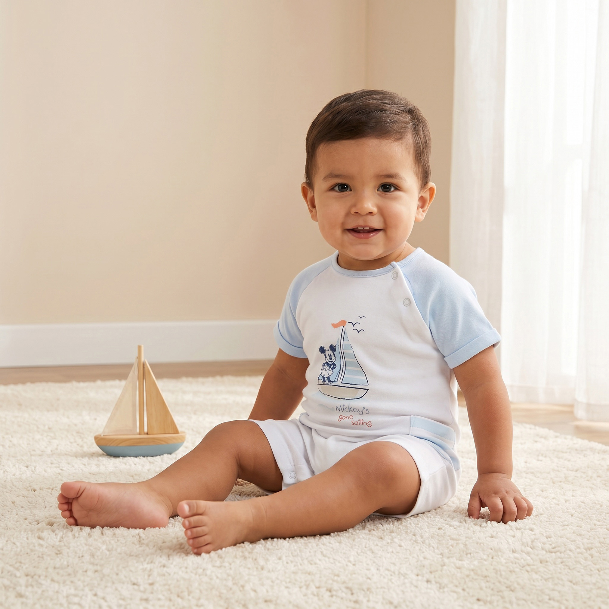 Disney Round Neck Short Sleeves Romper with Mickey Mouse Print-baby-boys-clothing-rompers-image-1