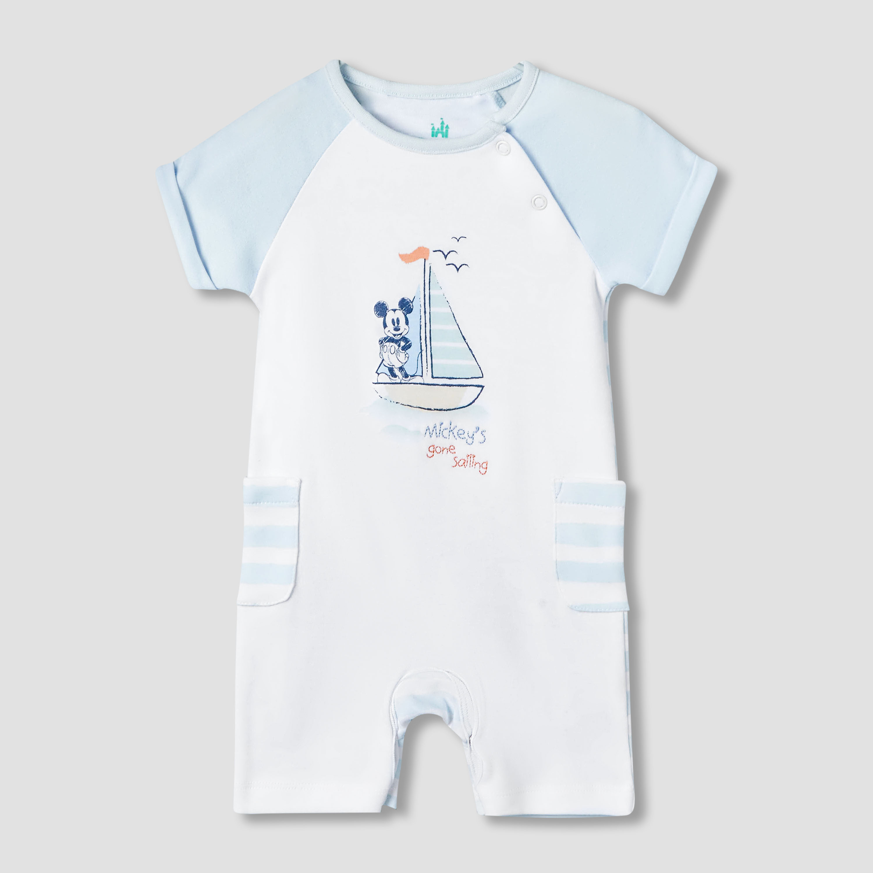 Disney Round Neck Short Sleeves Romper with Mickey Mouse Print-baby-boys-clothing-rompers-image-2