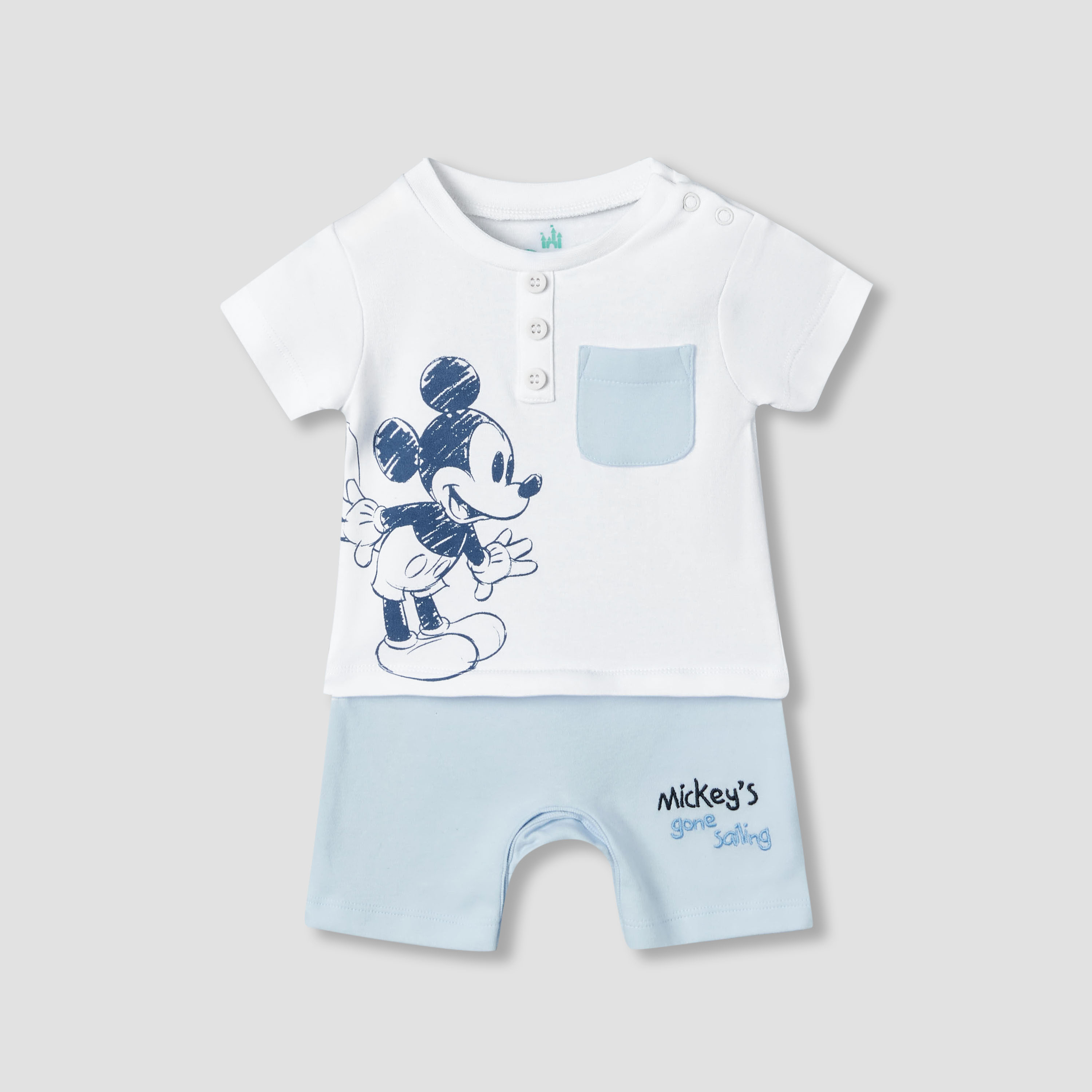Disney Round Neck Short Sleeves Romper with Mickey Mouse Print-baby-boys-clothing-rompers-image-2