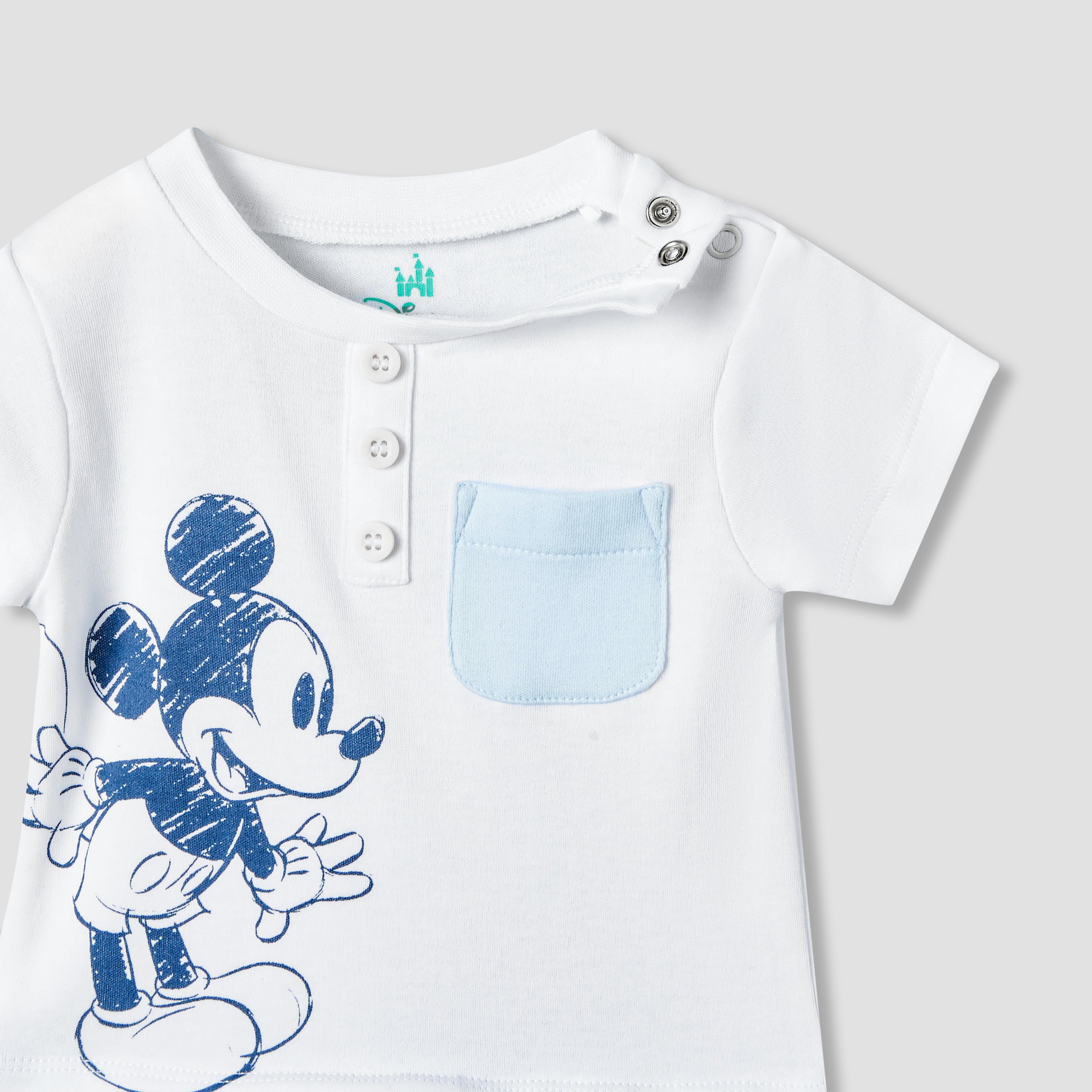 Disney Round Neck Short Sleeves Romper with Mickey Mouse Print-baby-boys-clothing-rompers-image-4