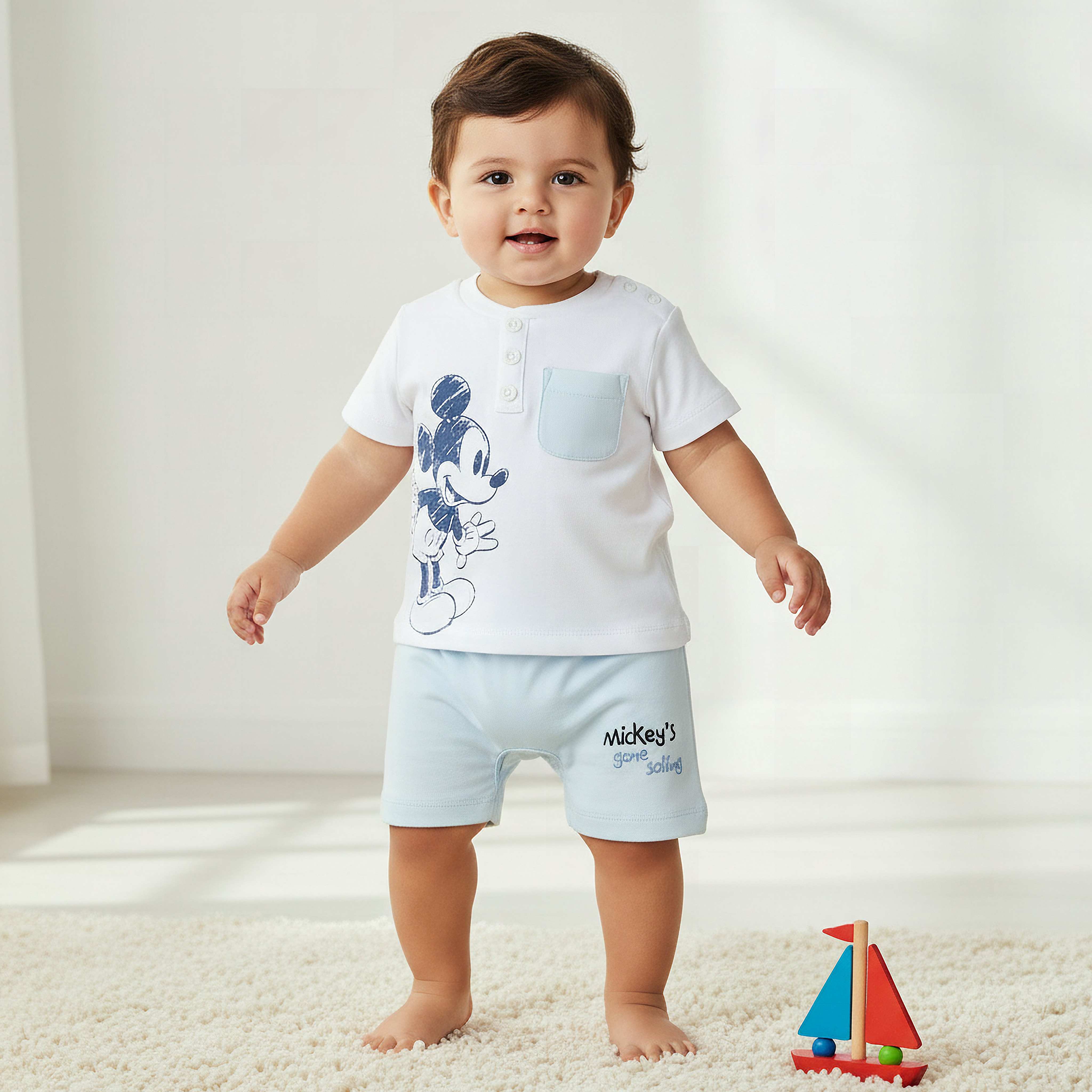 Disney Round Neck Short Sleeves Romper with Mickey Mouse Print-baby-boys-clothing-rompers-image-1