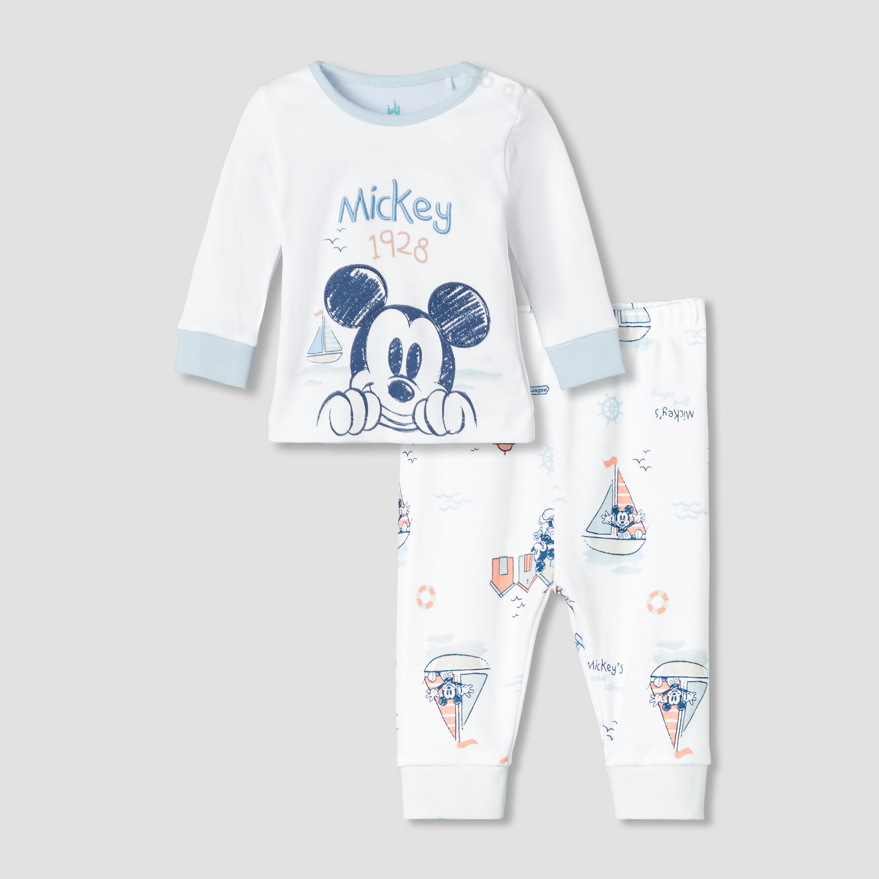 Disney Cotton Round Neck Long Sleeves Pyjama Set with Mickey Mouse Print-baby-boys-clothing-nightwear-pyjamasets-image-2