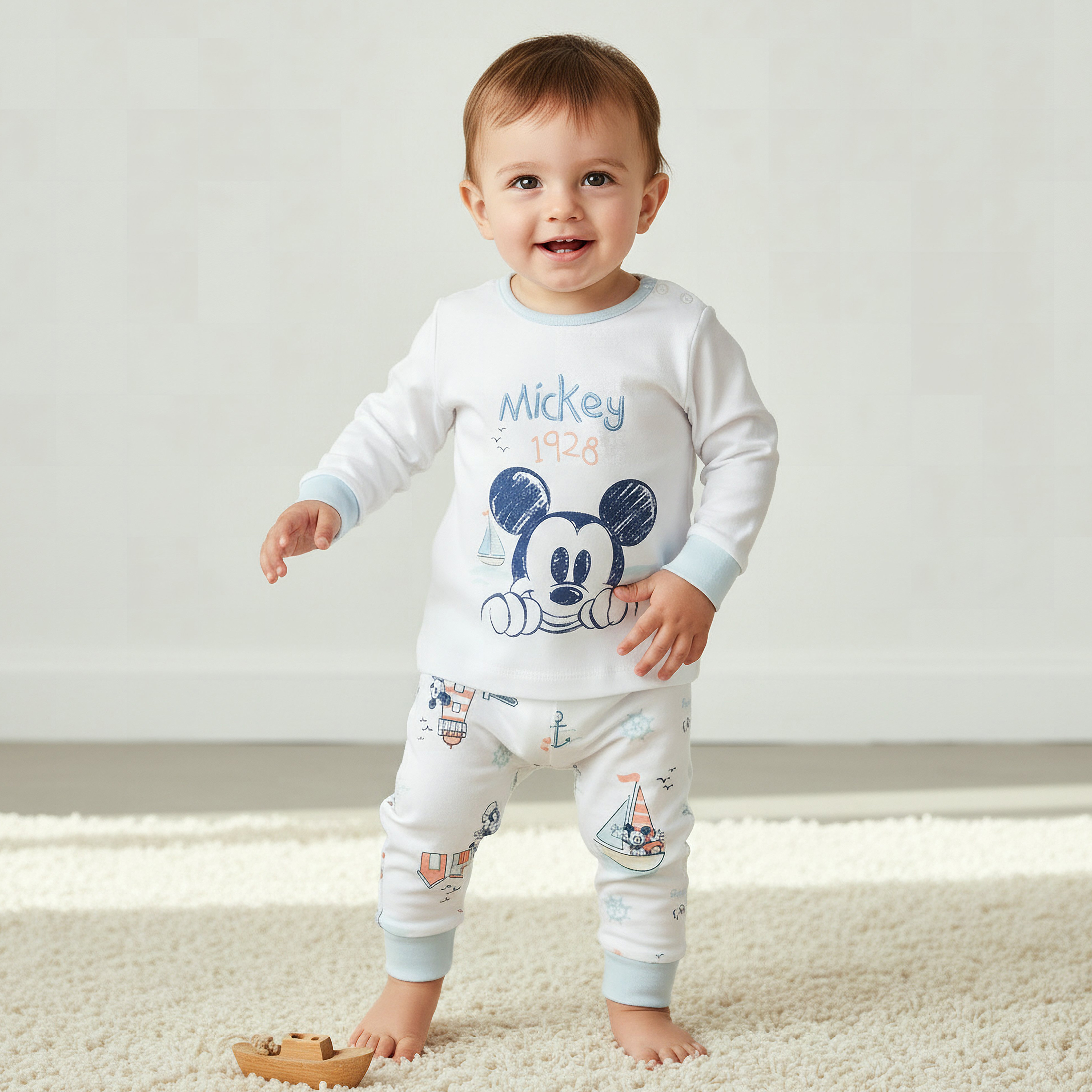 Disney Cotton Round Neck Long Sleeves Pyjama Set with Mickey Mouse Print-baby-boys-clothing-nightwear-pyjamasets-image-1