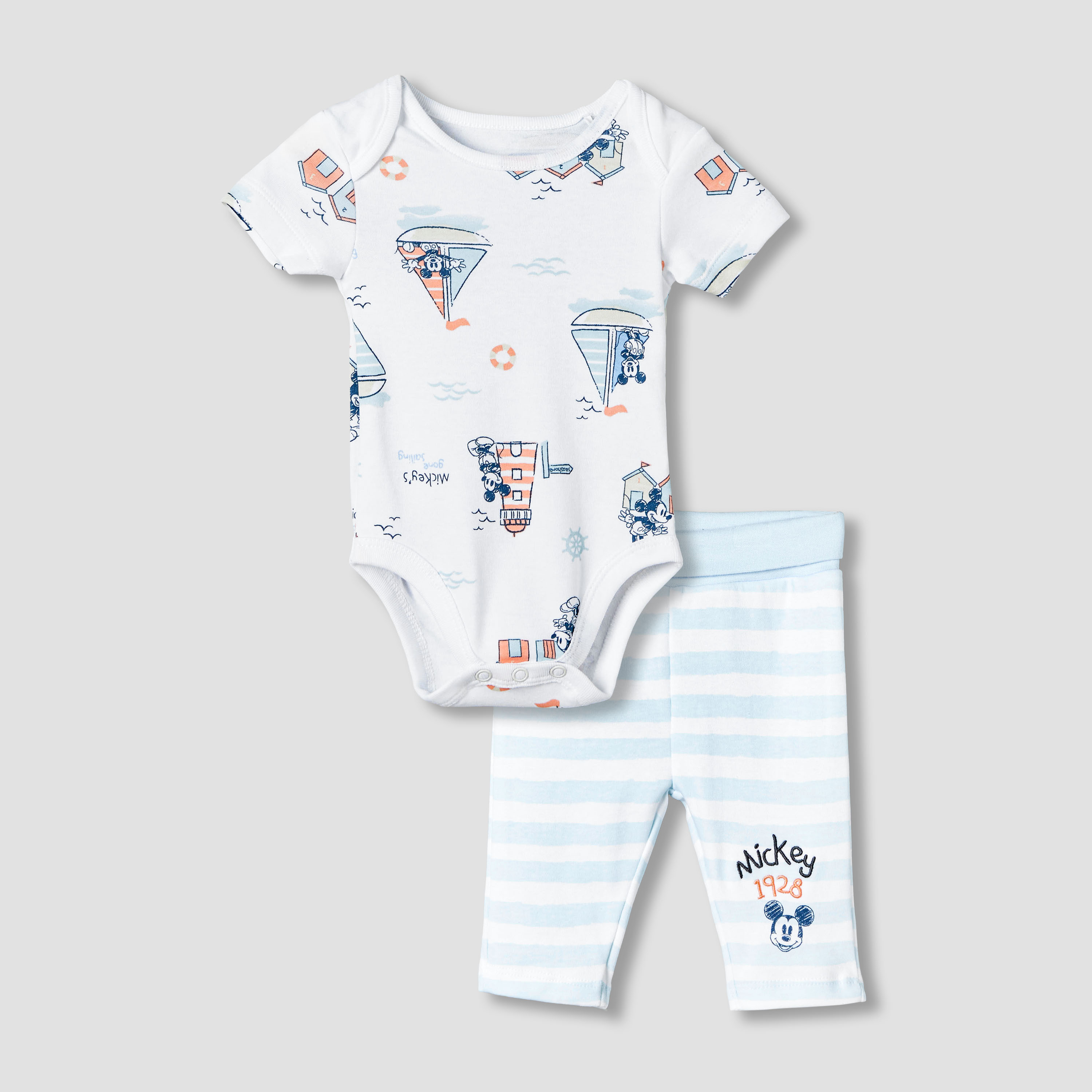 Disney Round Neck Short Sleeves Bodysuit and Leggings with Mickey Mouse Graphic Print-baby-boys-clothing-setsandcoords-image-2