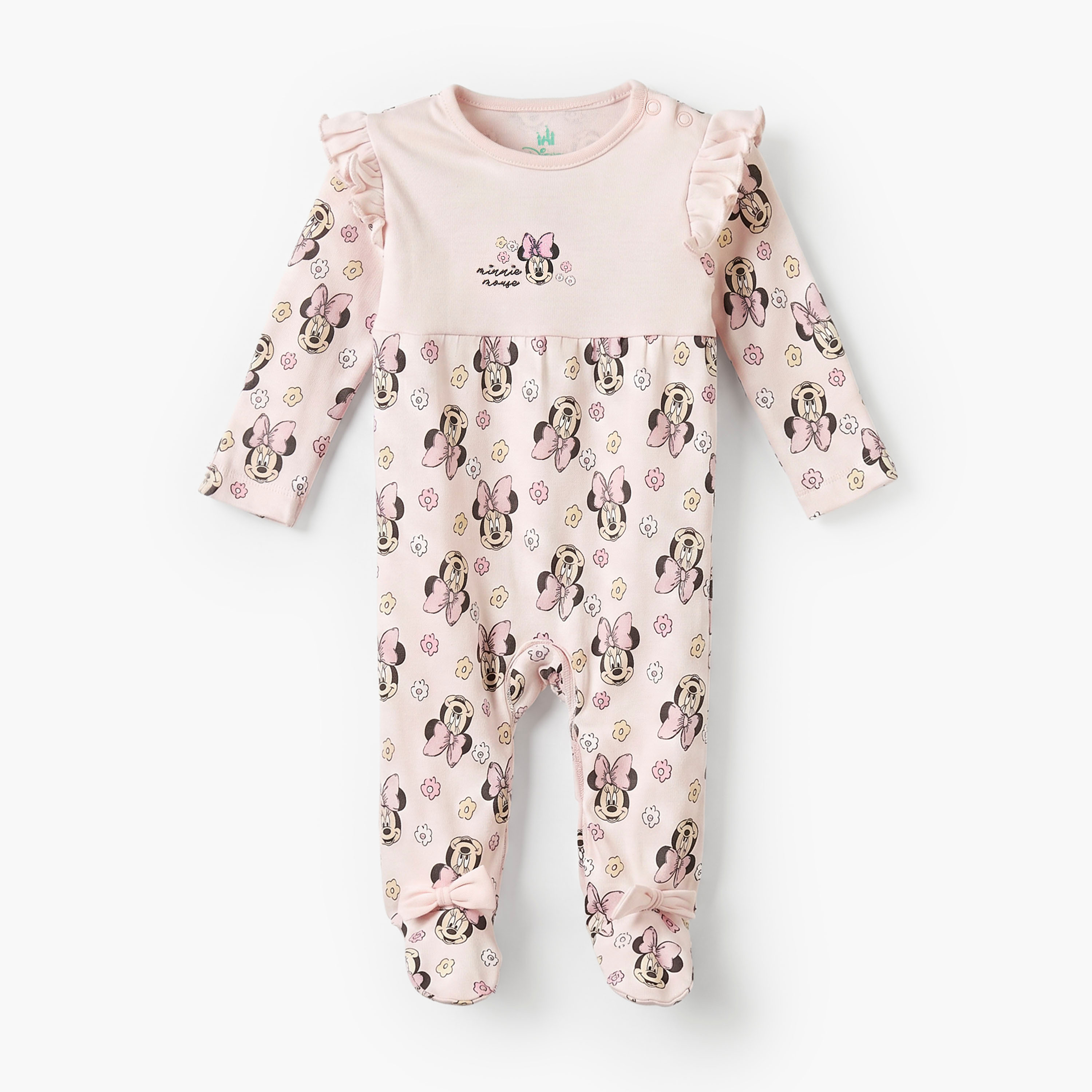Disney Cotton Crew Neck Long Sleeves Sleepsuit with Minnie Mouse Print-baby-girls-clothing-nightwear-sleepsuits-image-1