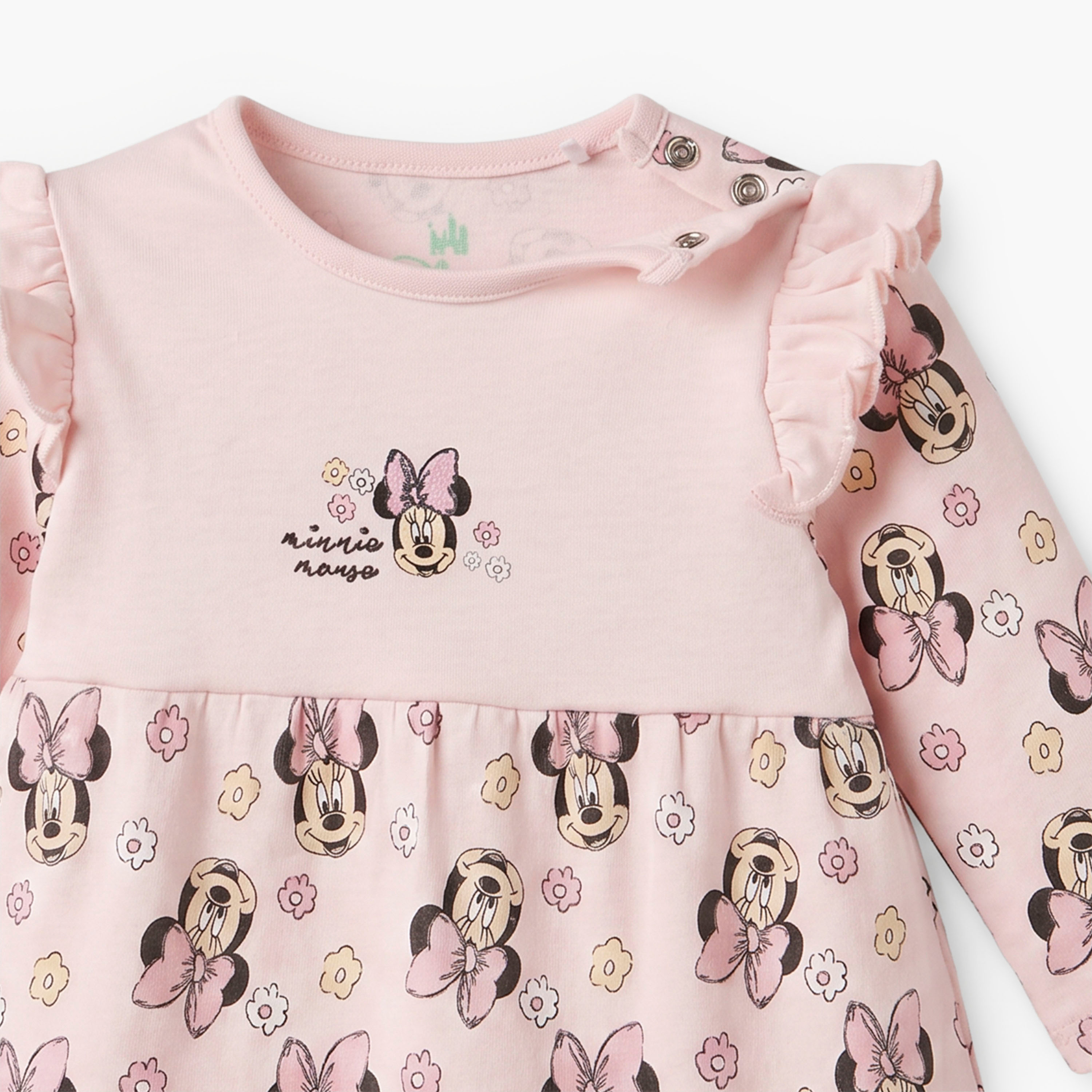 Disney Cotton Crew Neck Long Sleeves Sleepsuit with Minnie Mouse Print-baby-girls-clothing-nightwear-sleepsuits-image-3