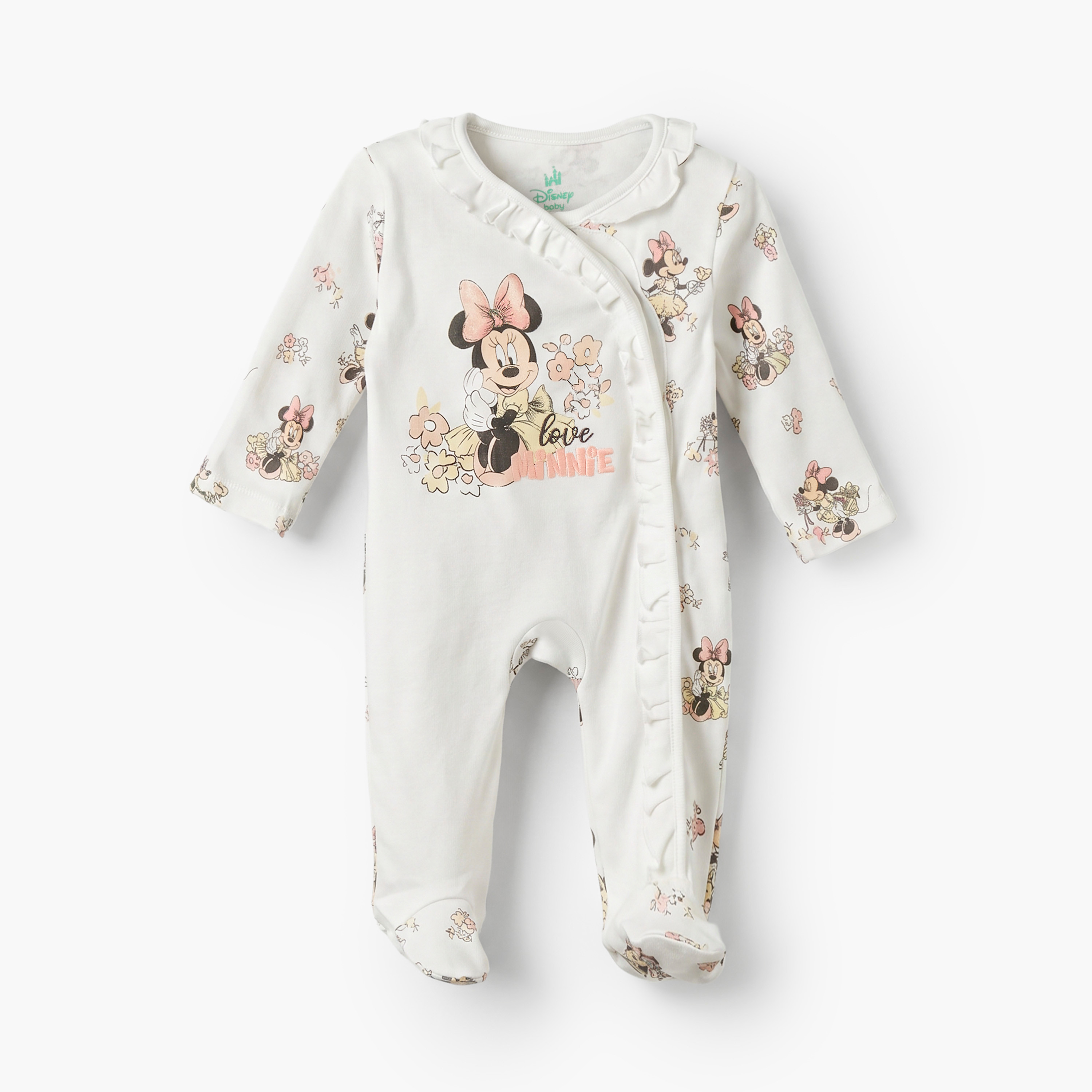 Disney Cotton Crew Neck Long Sleeves Sleepsuit with Minnie Mouse Print-baby-girls-clothing-nightwear-sleepsuits-image-1