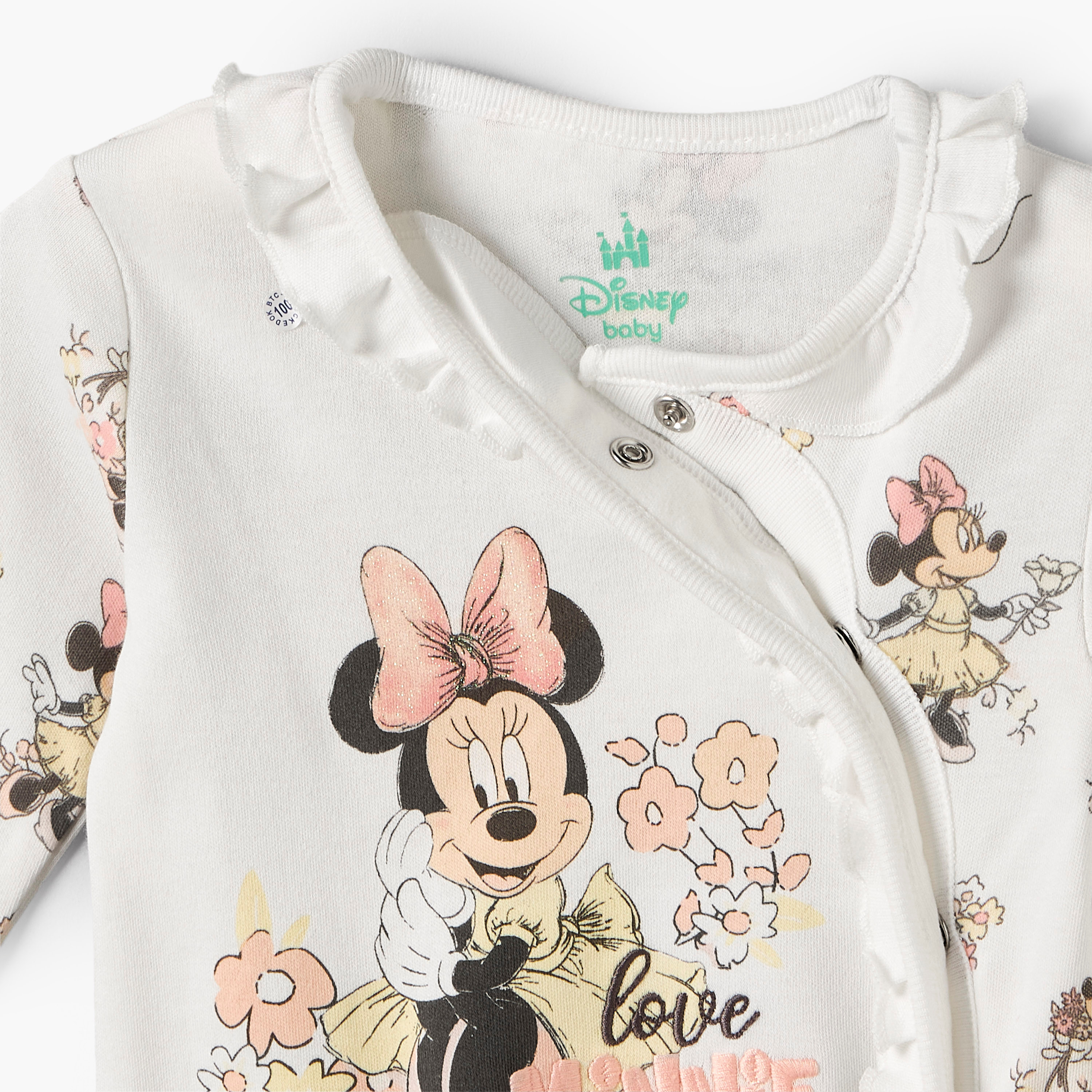 Disney Cotton Crew Neck Long Sleeves Sleepsuit with Minnie Mouse Print-baby-girls-clothing-nightwear-sleepsuits-image-3