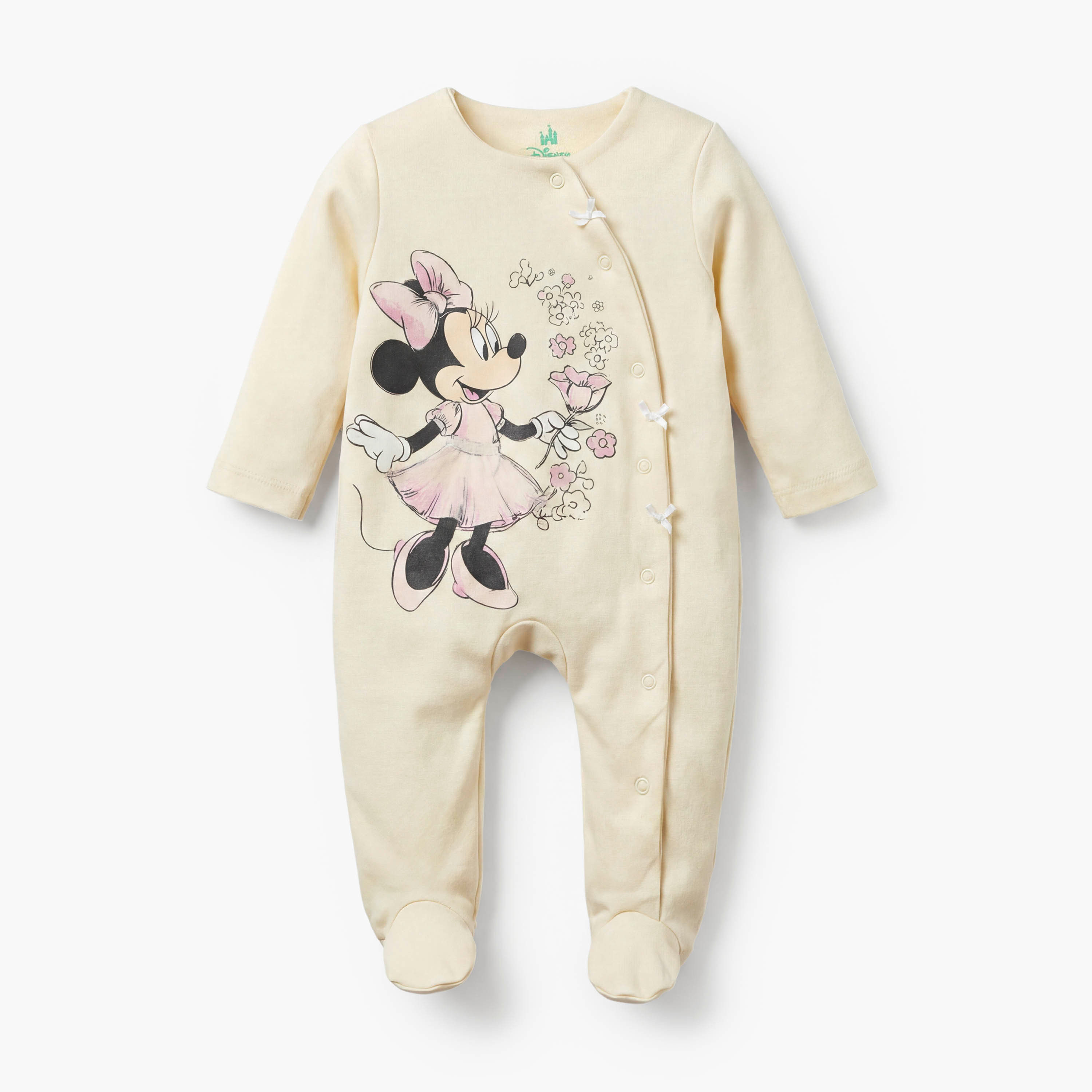 Disney Cotton Crew Neck Long Sleeves Sleepsuit with Minnie Mouse Print-baby-girls-clothing-nightwear-sleepsuits-image-1