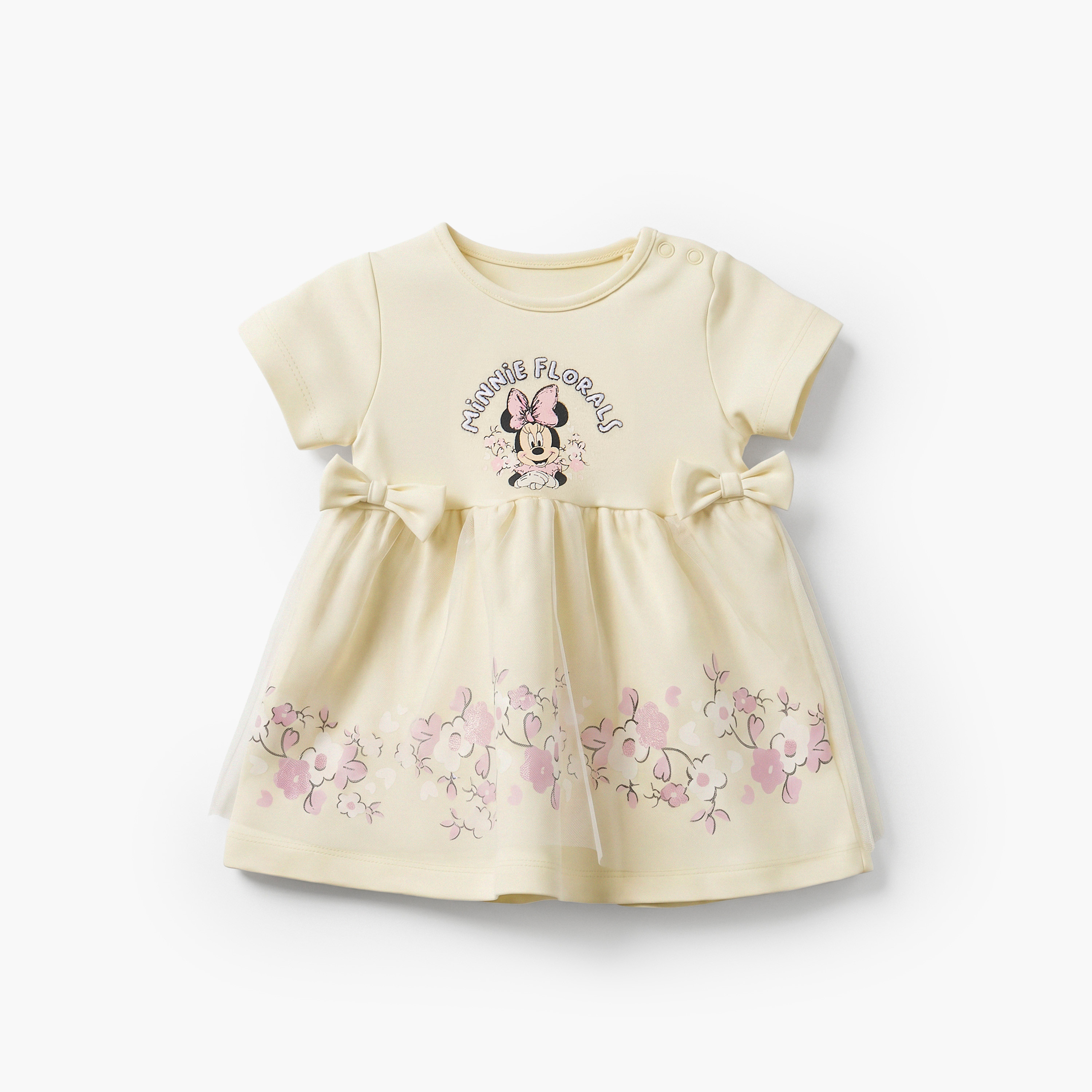 Disney Round Neck Short Sleeves Knee Length Dress with Minnie Mouse Print-baby-girls-clothing-dressesandjumpsuits-image-1