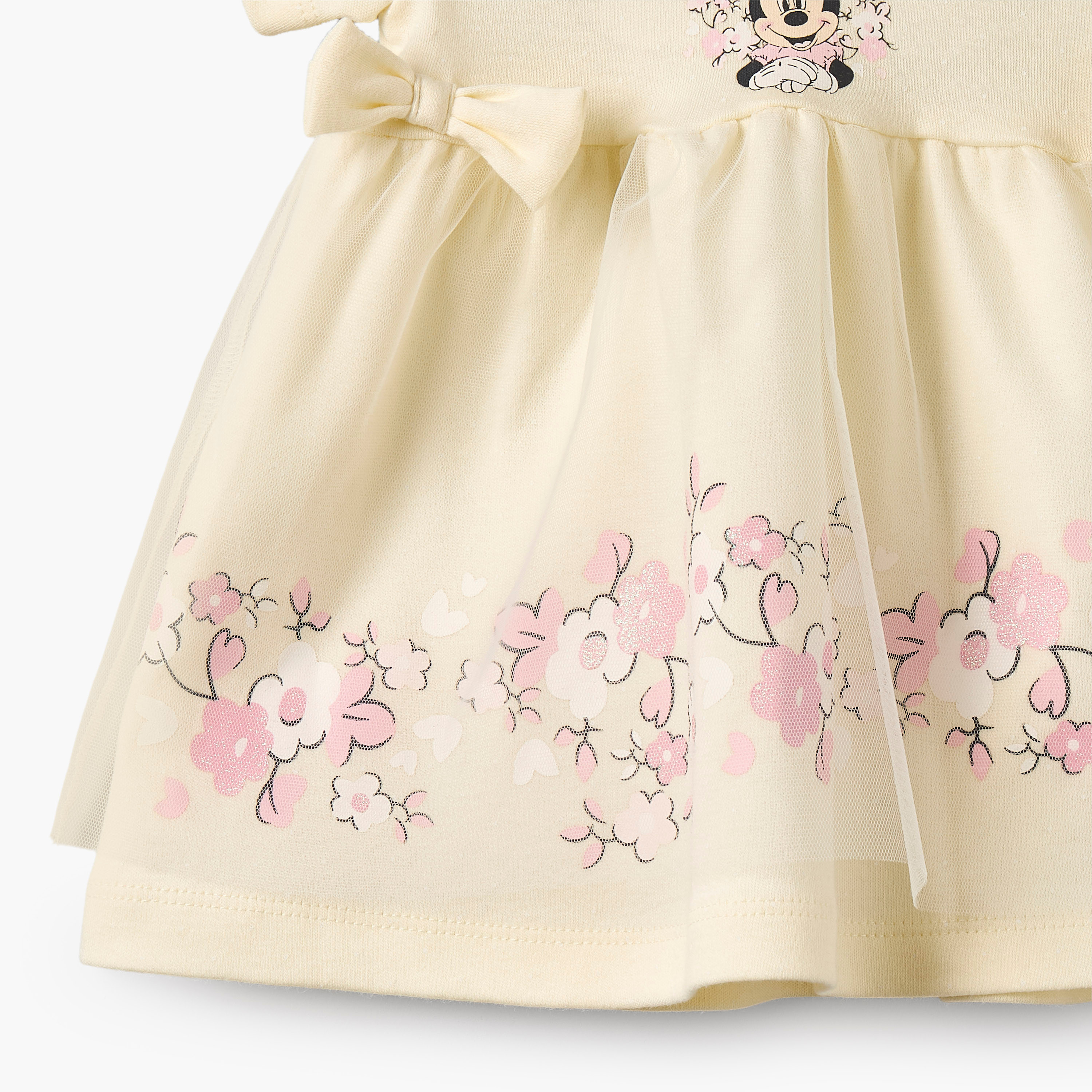 Disney Round Neck Short Sleeves Knee Length Dress with Minnie Mouse Print-baby-girls-clothing-dressesandjumpsuits-image-3