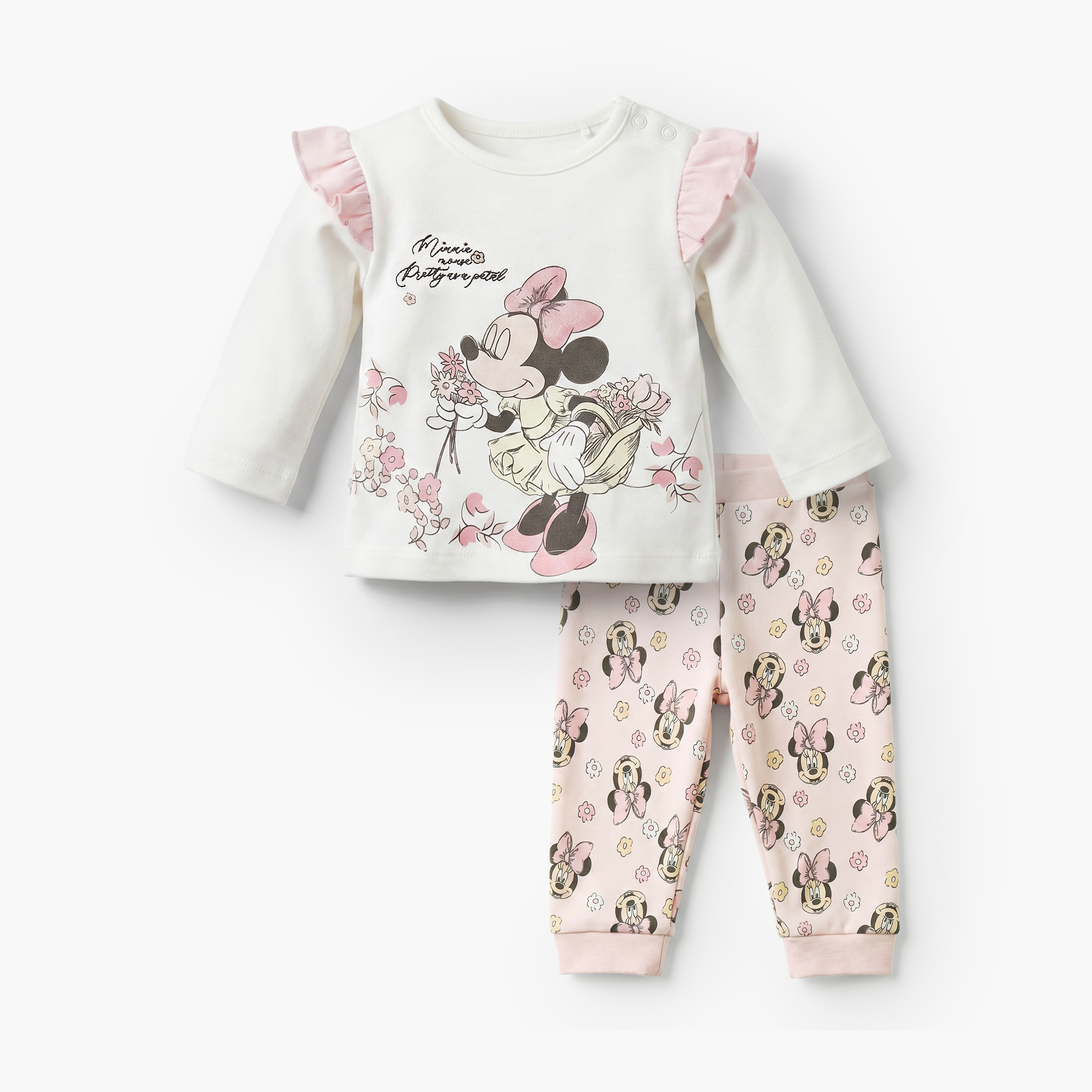 Disney Cotton Crew Neck Long Sleeves Pyjama Set with Minnie Mouse Print-baby-girls-clothing-nightwear-pyjamasets-image-2