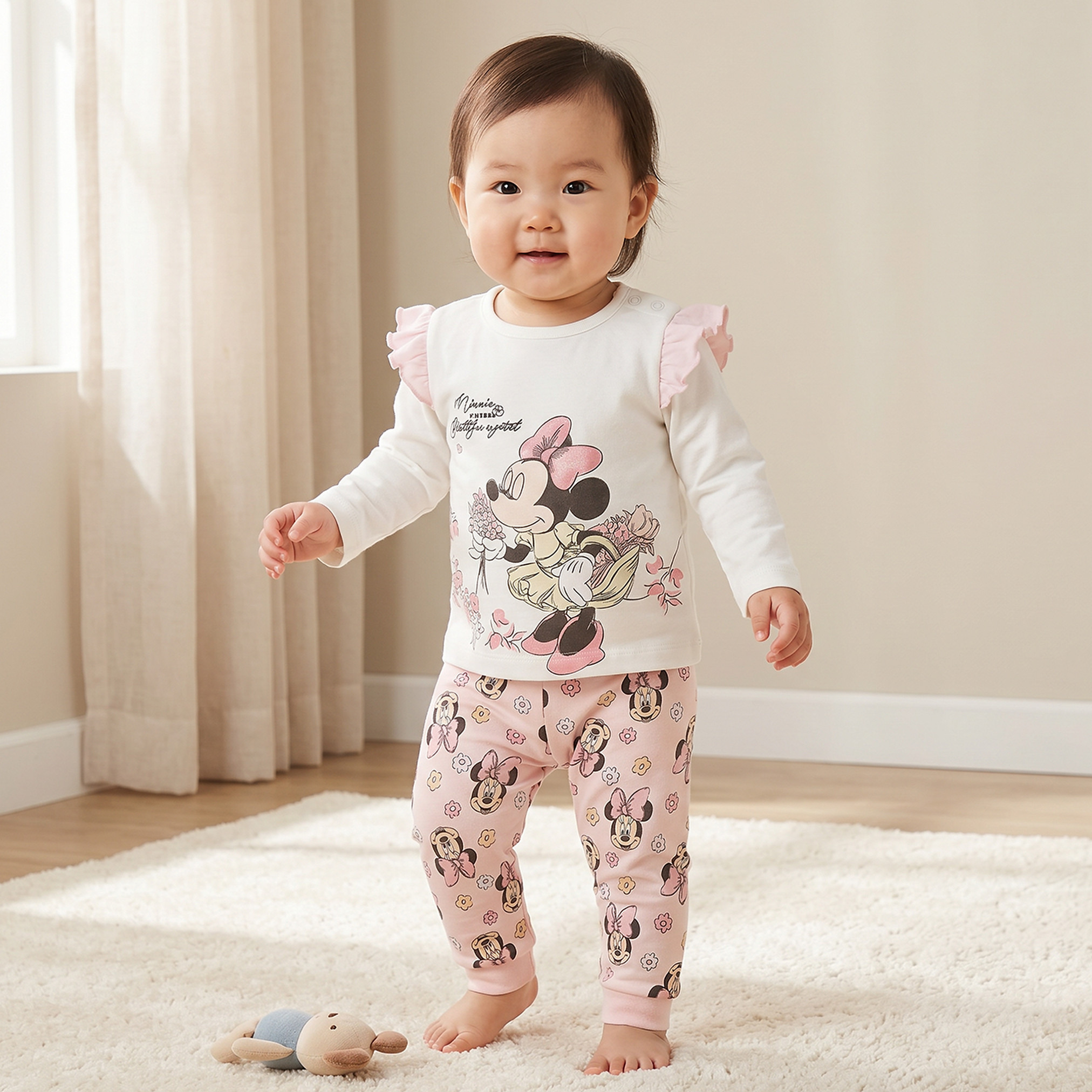 Disney Cotton Crew Neck Long Sleeves Pyjama Set with Minnie Mouse Print-baby-girls-clothing-nightwear-pyjamasets-image-1