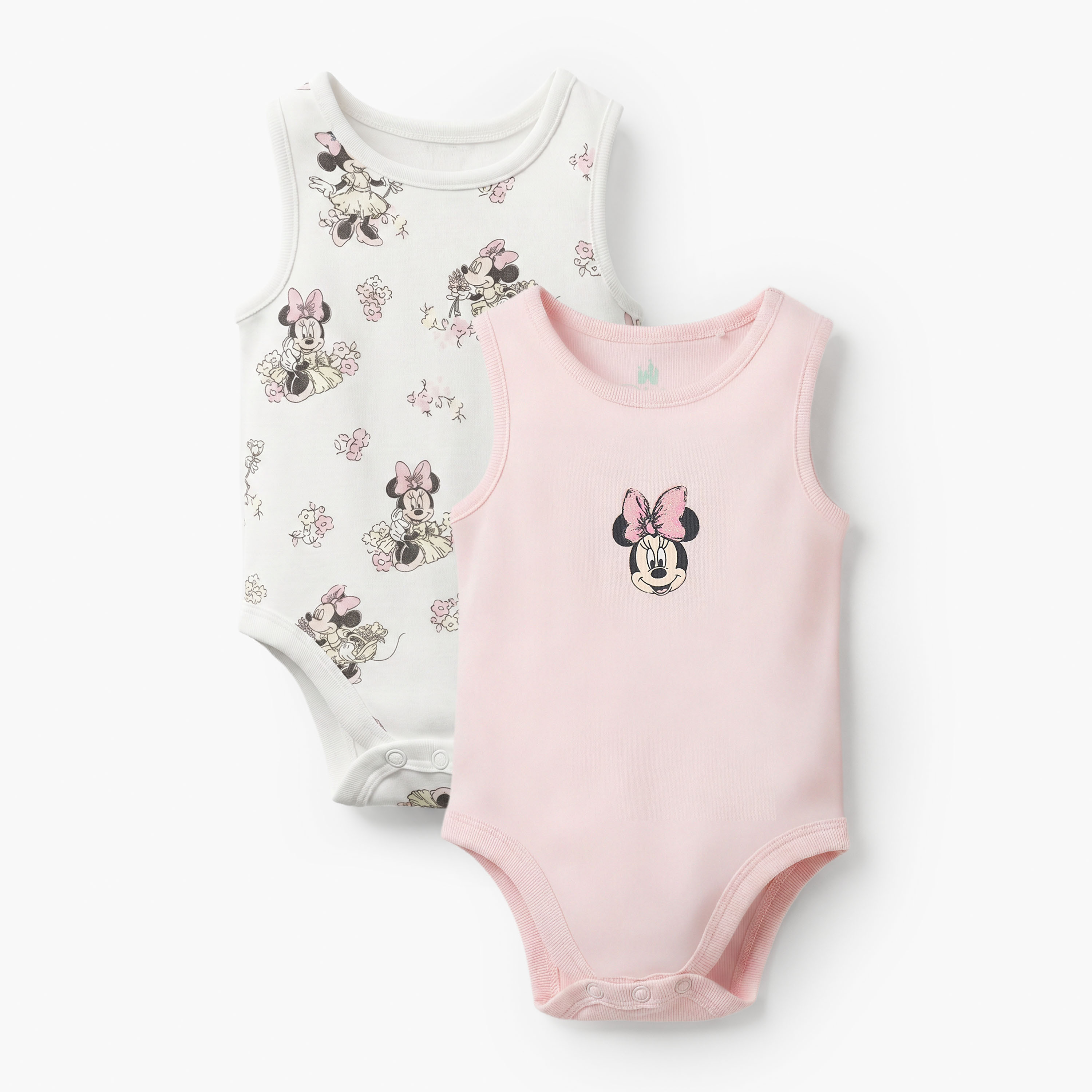 Pack of 2 Disney Cotton Crew Neck Sleeveless Bodysuit with Minnie Mouse Print-baby-girls-clothing-bodysuits-image-1
